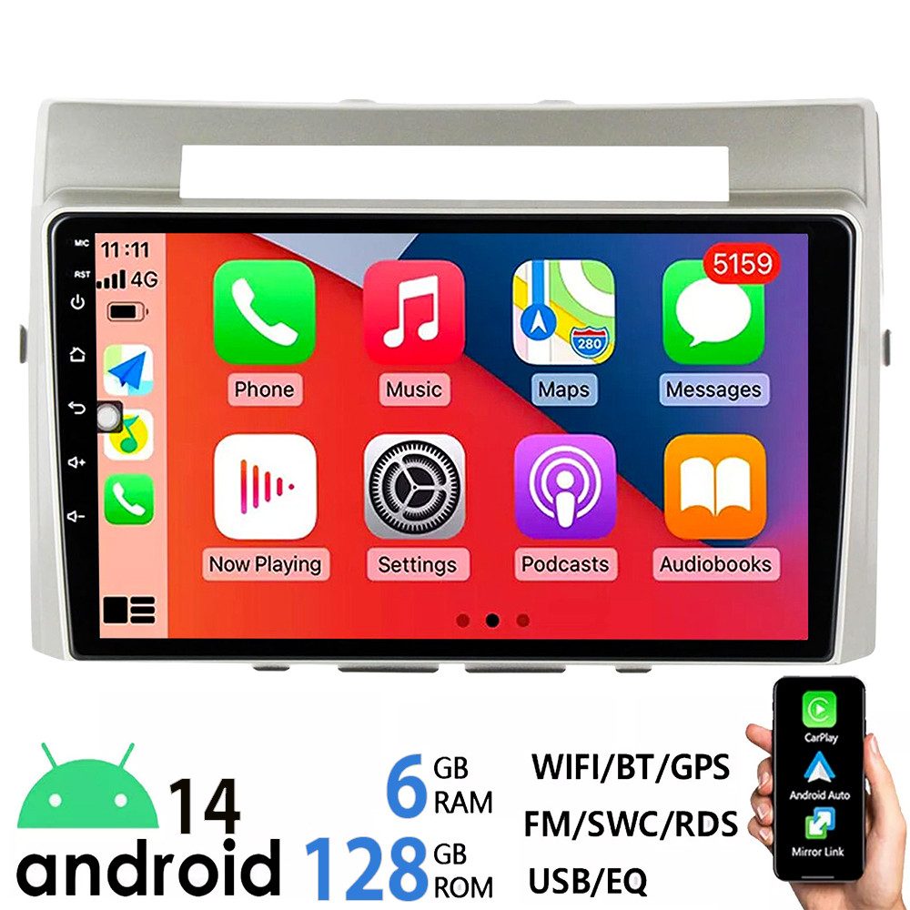 ESSGOO DAB+ 8Core Für Toyota Corolla Verso 2003-2009 Android 14 GPS NAVI WIFI Autoradio (Digitalradio (DAB), RDS, AM, FM, Carplay Android Auto Bluetooth EQ USB GPS Navi WIFI Touchscreen)