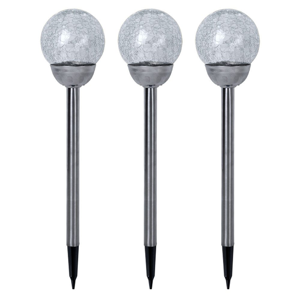 Expo Börse LED Solarleuchte, LED-Leuchtmittel fest verbaut, Warmweiß, Solarlampe Steckleuchte Außenlampe LED Gartendeko Erdspieß H 56 cm 3x