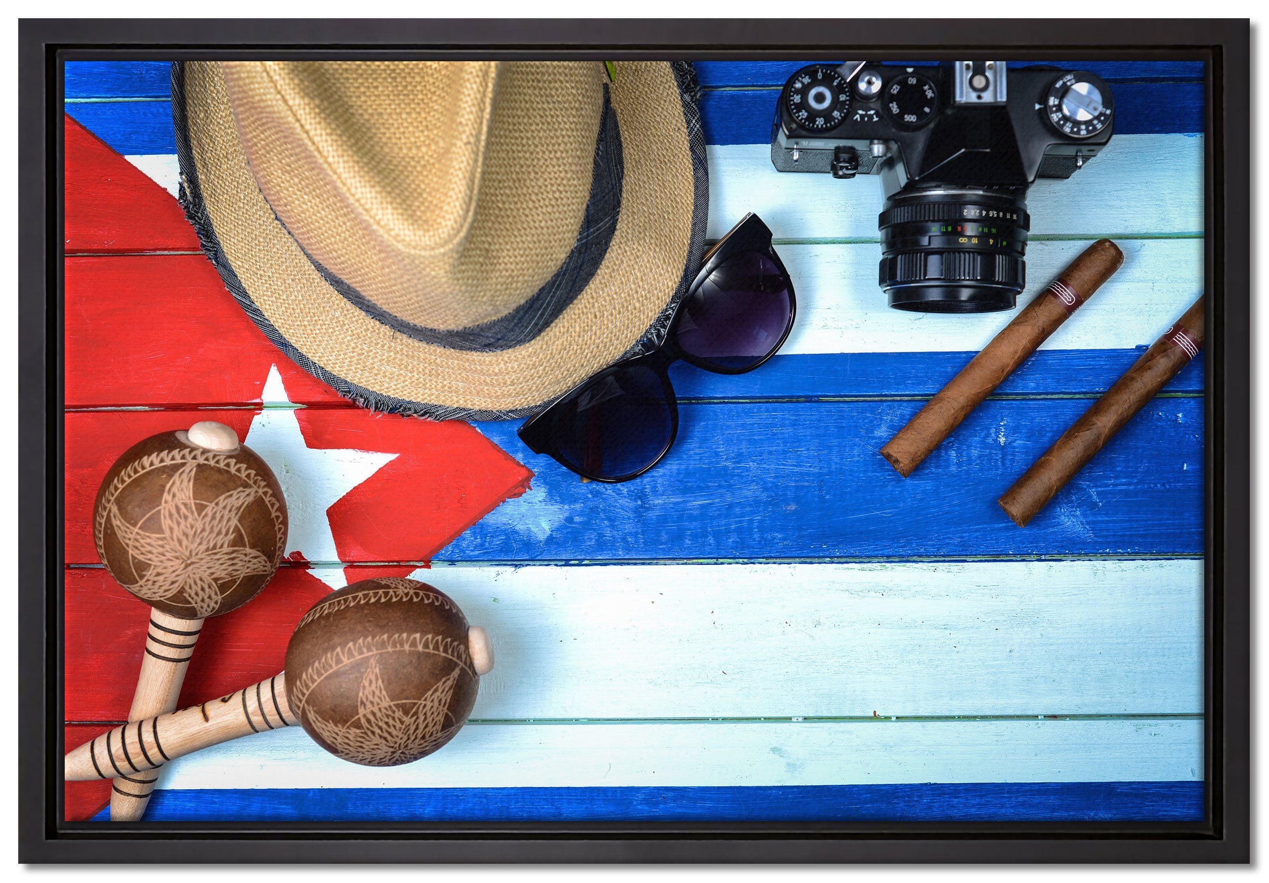 Pixxprint inkl. einem bespannt, Leinwandbild in Stillleben, St), (1 Zackenaufhänger Leinwandbild Schattenfugen-Bilderrahmen Wanddekoration Kuba fertig gefasst,
