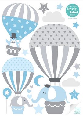 lovely label Wandsticker Heißluftballons grau/blau - Wandtattoo Kinderzimmer Baby Junge