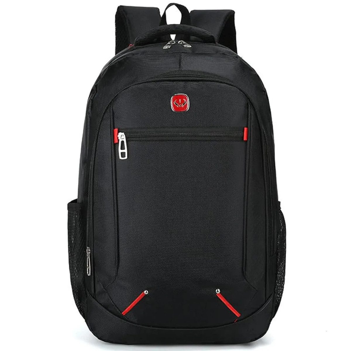 R2 Invest Rucksack Schwarzer Rucksack mit Netztaschen und mehreren Fächern