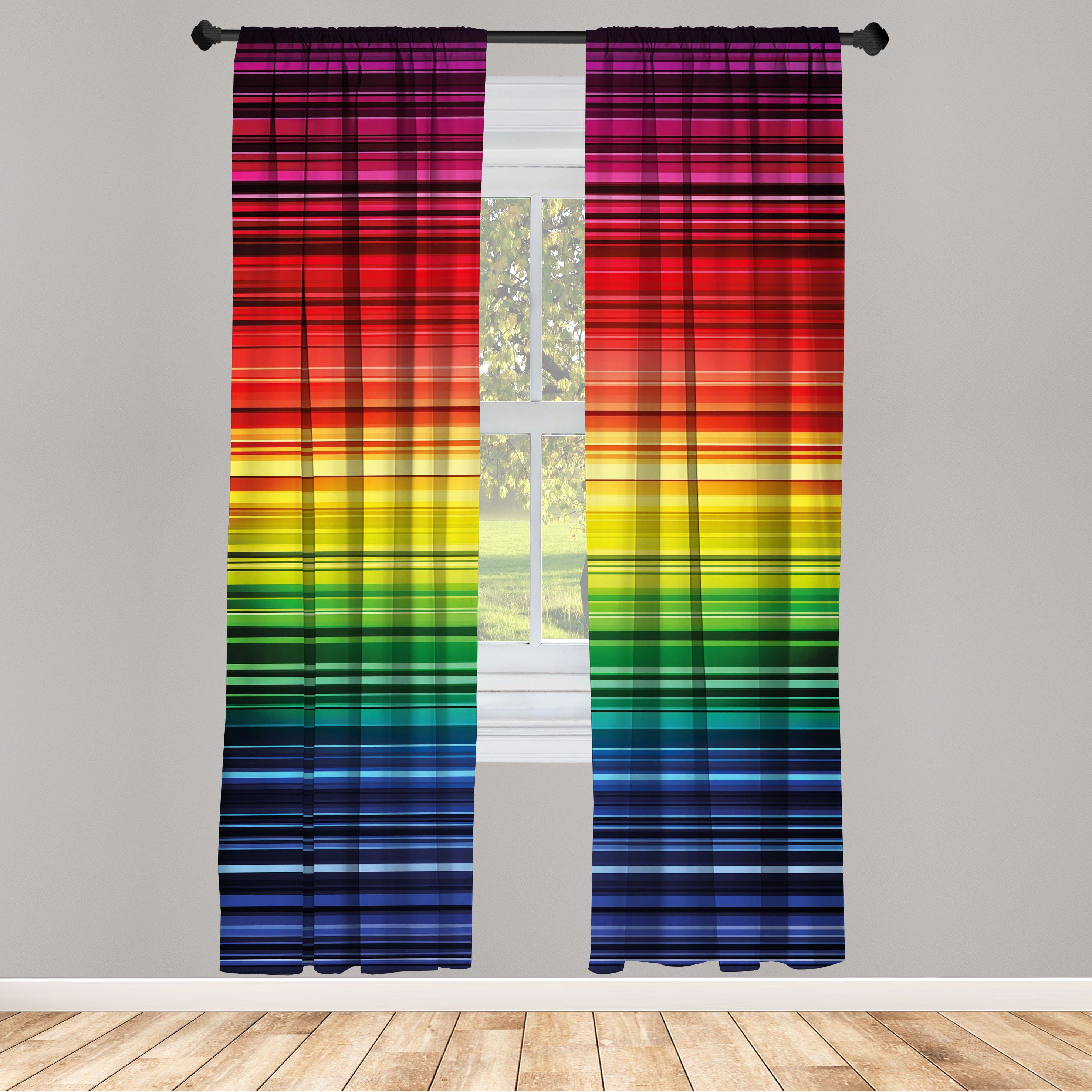 Gardine Vorhang für Wohnzimmer Schlafzimmer Dekor, Abakuhaus, Microfaser, Abstrakt Regenbogen-Streifen Neon