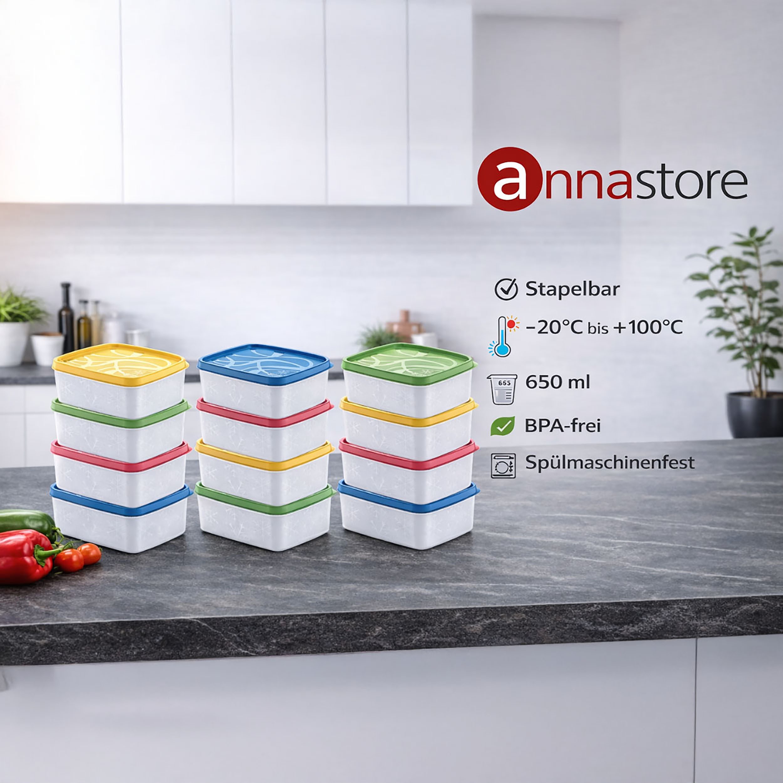 Annastore Vorratsdose Hochwertige Tiefkühldosen - Gefrierdosen - Tiefkühlboxen, von -20°C bis + 100°C - Gefrierboxen Luftdicht – Bild 3 von 5