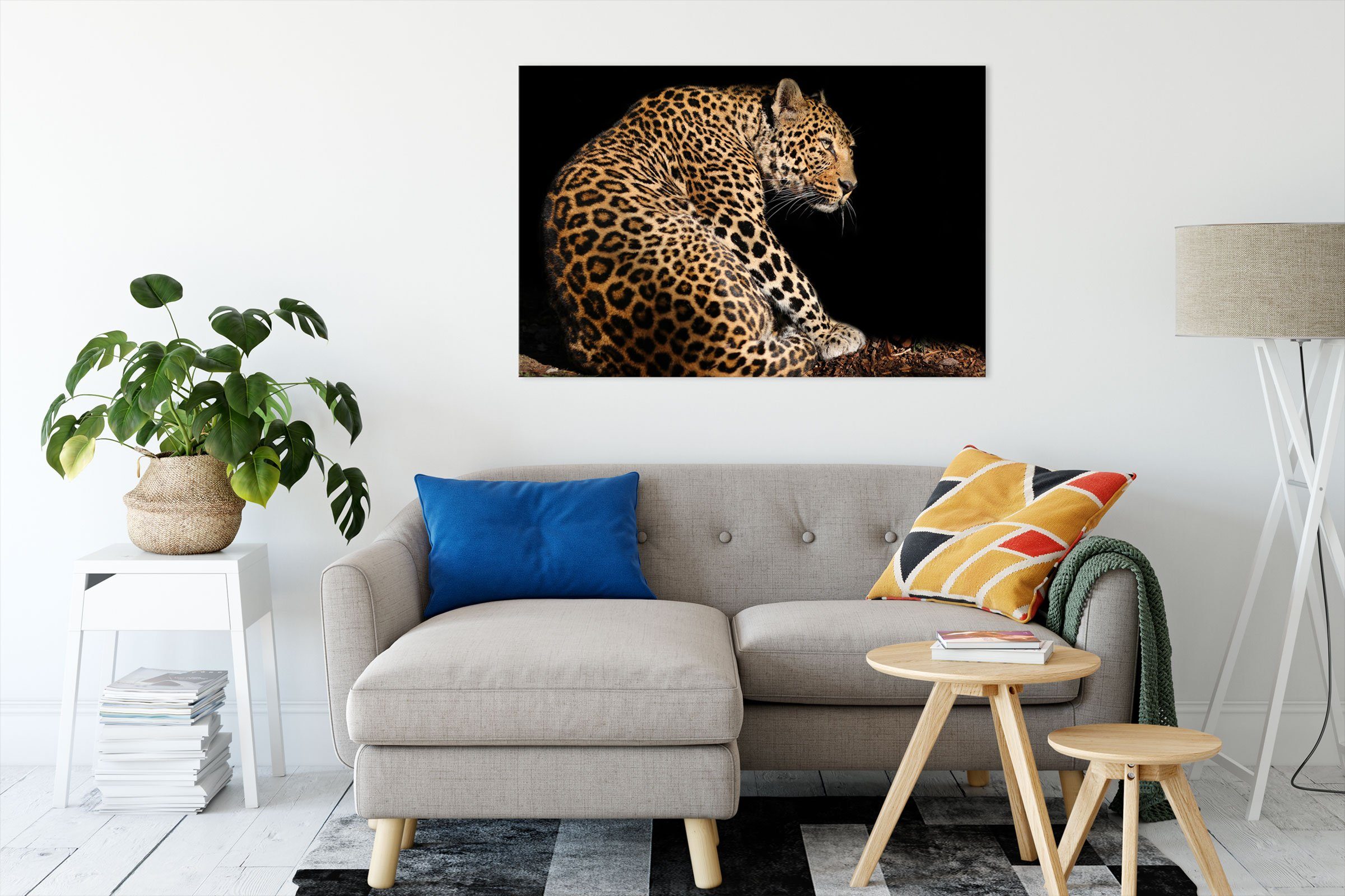 Anmutiger inkl. (1 St), Anmutiger bespannt, Leopard Zackenaufhänger Leinwandbild Leopard, Leinwandbild fertig Pixxprint