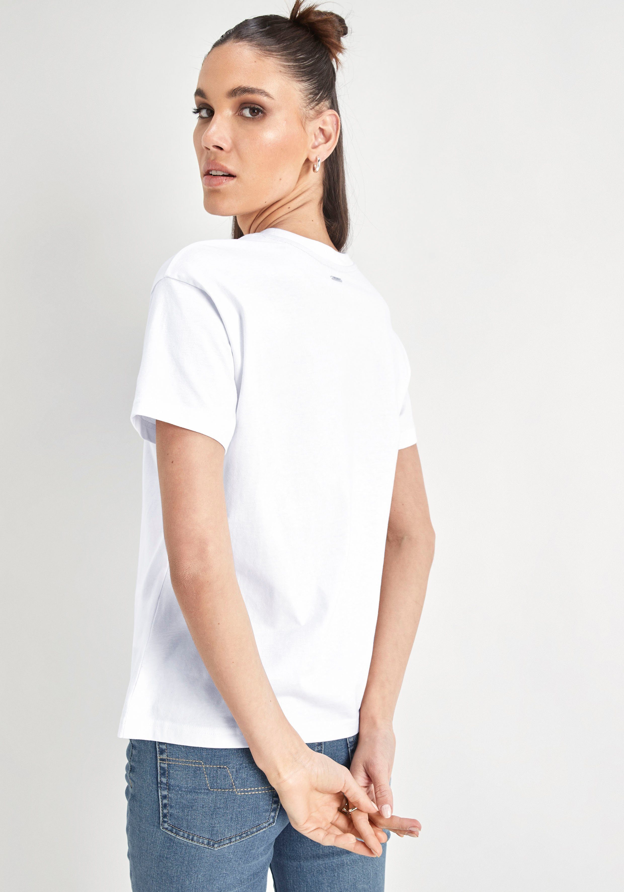 Rundhalsausschnitt mit weiß PARIS HECHTER T-Shirt