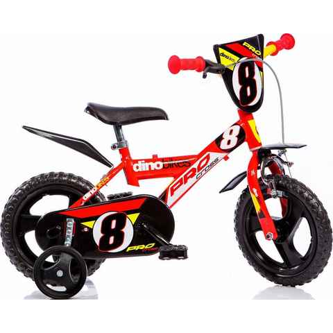 Dino Kinderfahrrad Mountainbike 12 Zoll, 1 Gang, mit Stützrädern, Frontschild und coolen Schutzblechen