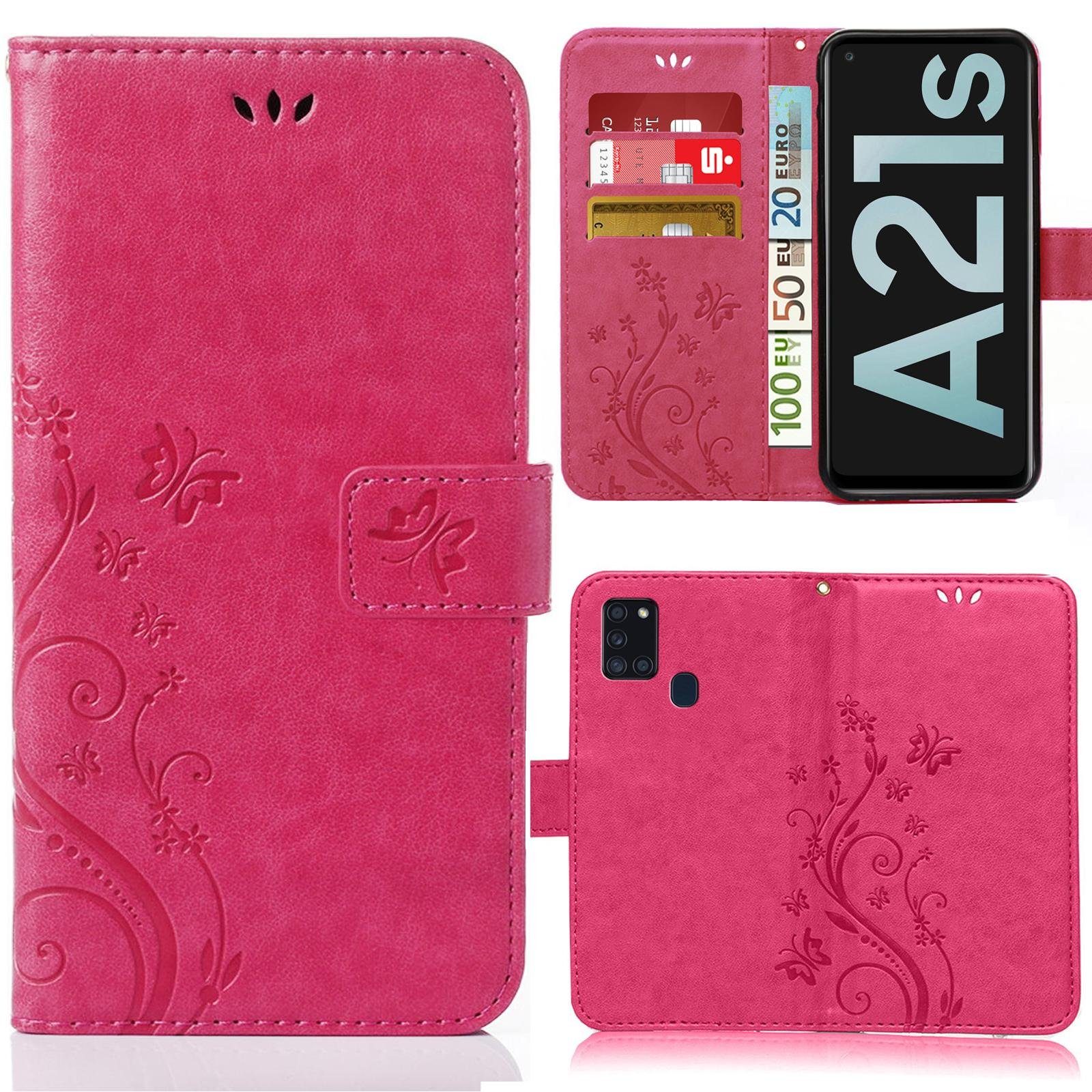 Numerva Handyhülle Bookstyle Flower Handytasche Schutzhülle für Samsung Galaxy A21s, Klapphülle Flip Cover mit Blumenmuster