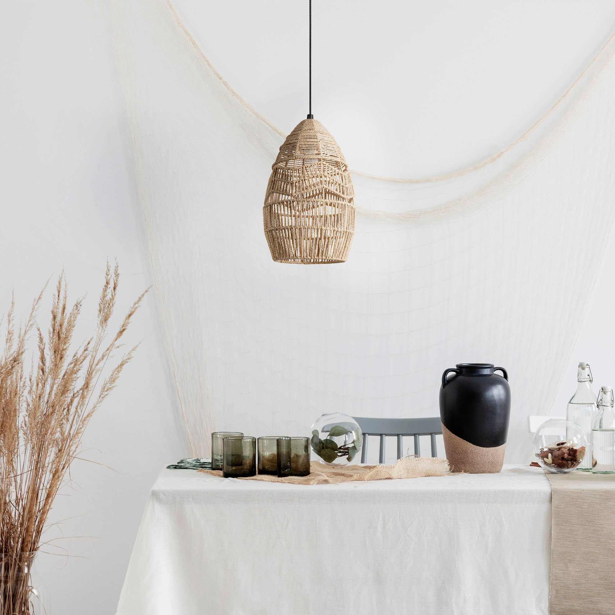 Natur LED Hängeleuchte Paco Pendelleuchte ohne Papier E27 Home Leuchtmittel, Lampe Boho VILLA, Esstisch