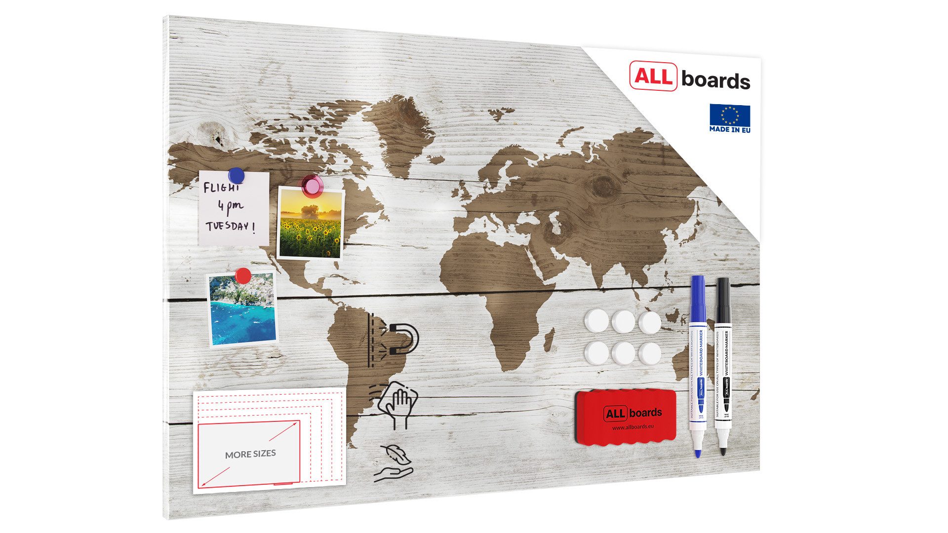 ALLboards Magnettafel Metallische Magnettafel, MetalBoard, WELTKARTE HELL
