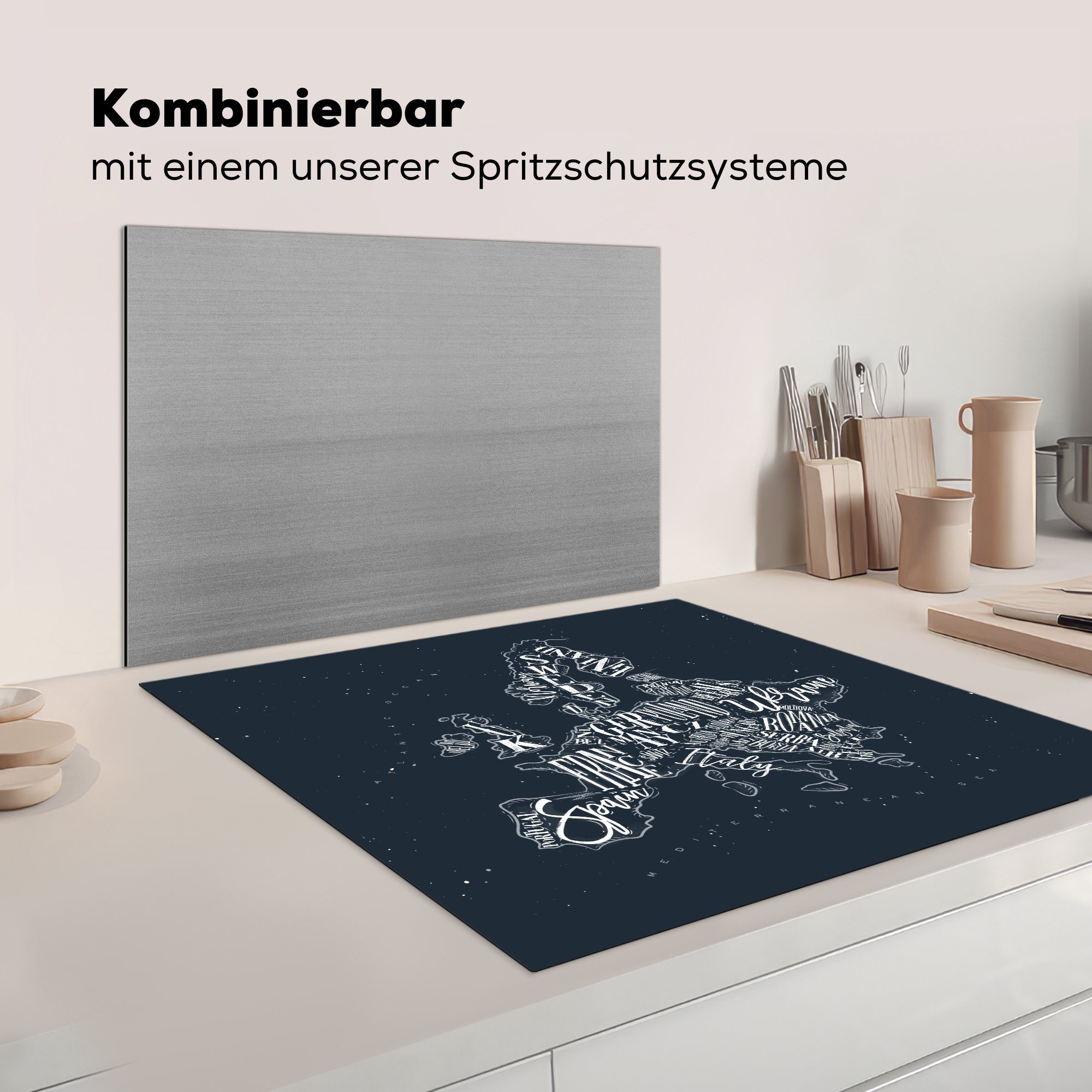 - Arbeitsplatte Europa Herdblende-/Abdeckplatte Kreidetafel, cm, küche (1 MuchoWow für Karte Ceranfeldabdeckung, Vinyl, tlg), - 78x78