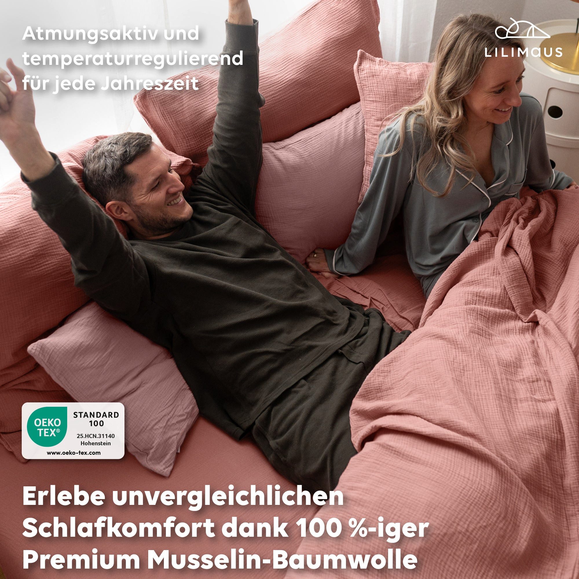 lilimaus Bettwäsche Musselin Bettbezug-Set 135x200 155x220 200x200 - Baumwolle, 3 teilig, Set mit seitlichem Reißverschluss - kühl im Sommer, warm im Winter