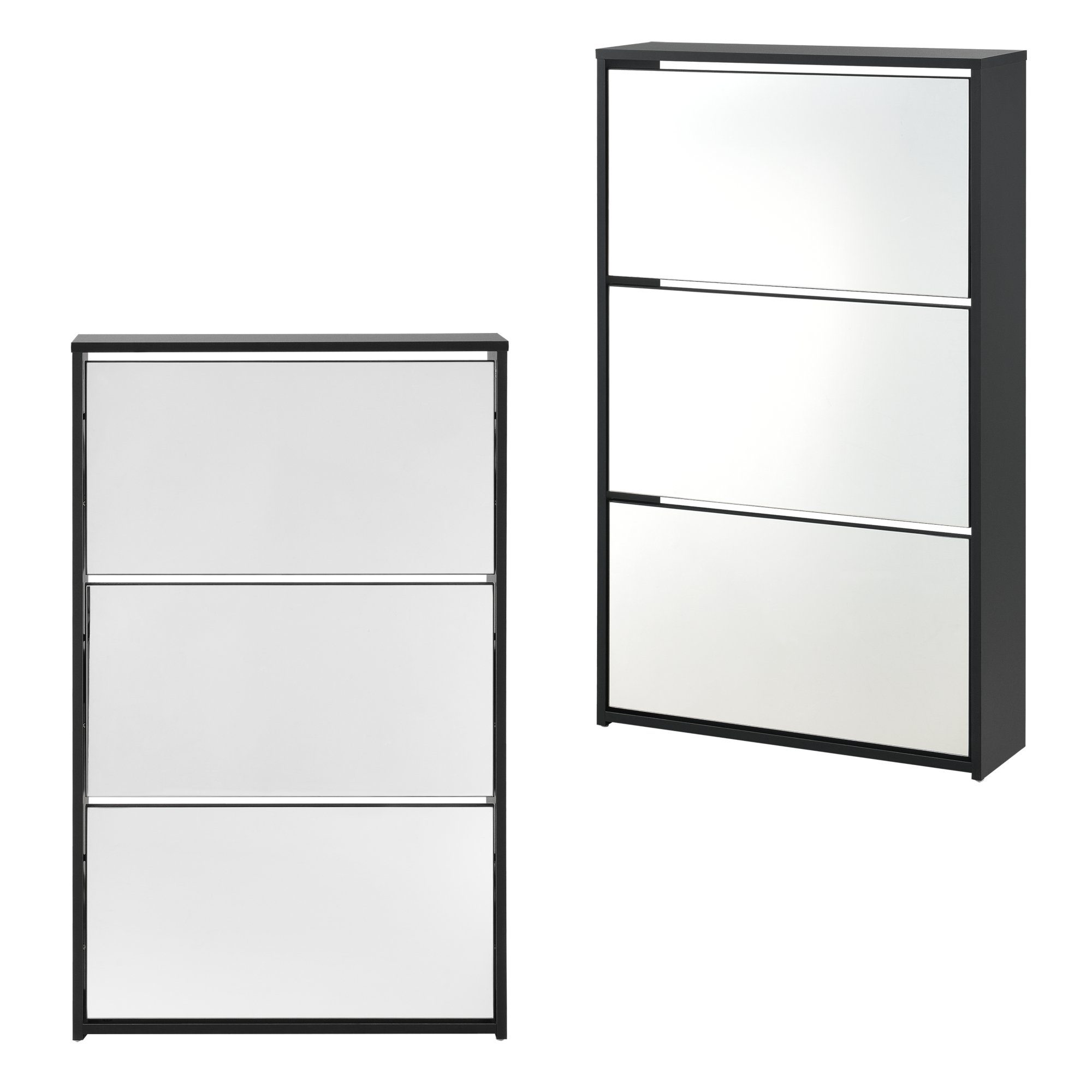 en.casa Schuhschrank »Vogar« mit 3 verspiegelten Türen 103x63x17 cm Schwarz