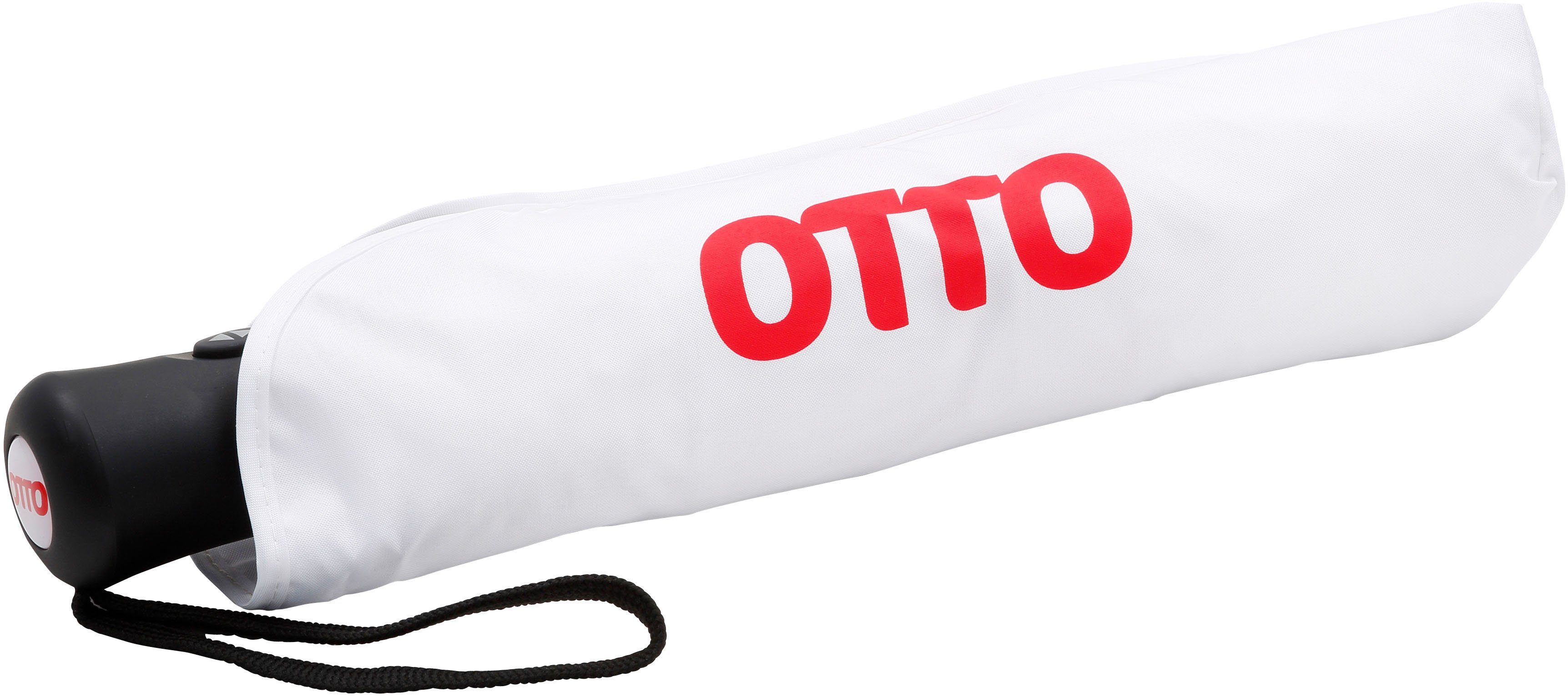 EuroSCHIRM® Taschenregenschirm , Automatik mit Schriftzug; weiß, rotem