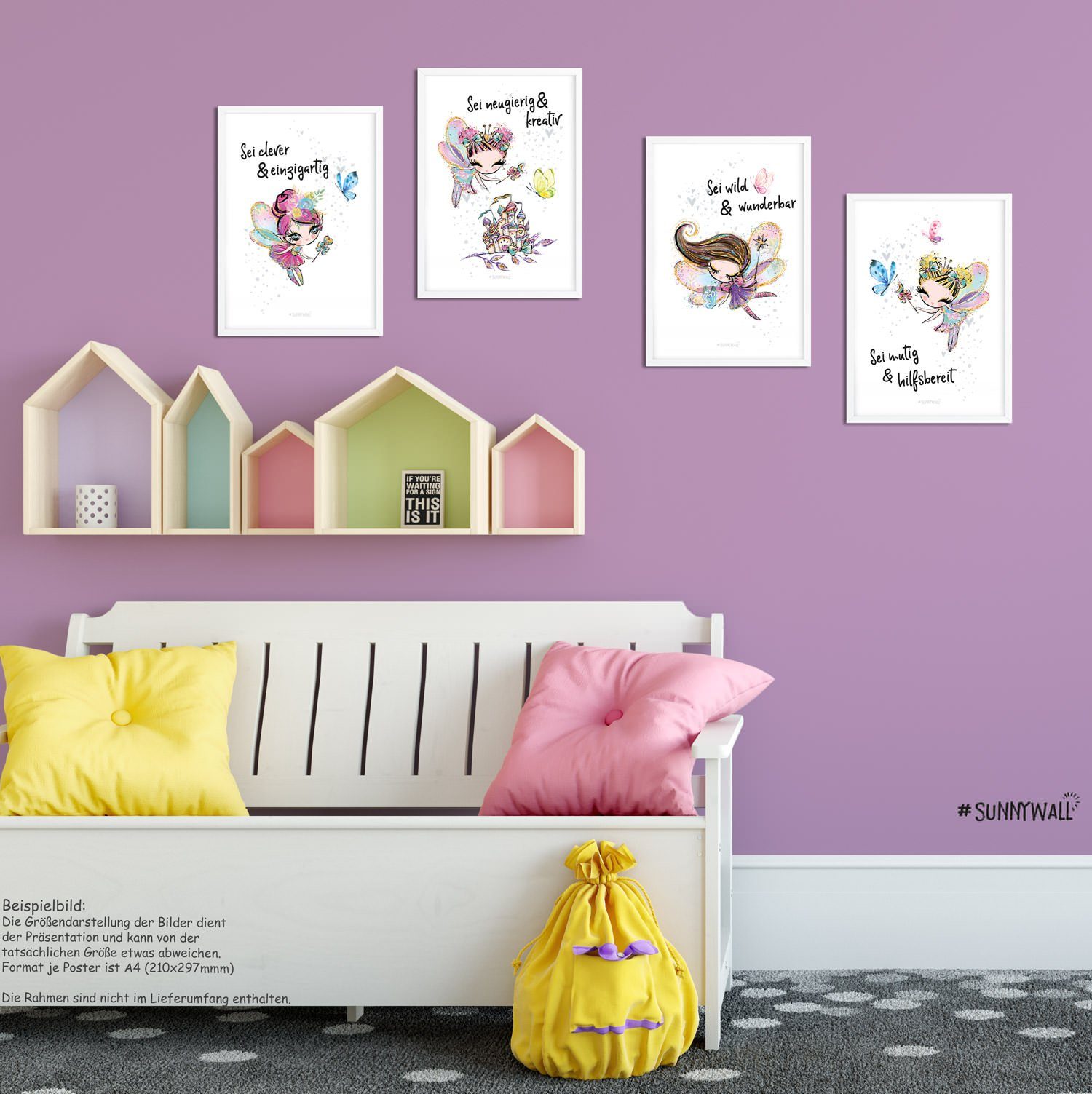 Sunnywall Poster Poster Kinderzimmer Feen mit Spruch (4er Set), Fee (Set, 4 günstig online kaufen