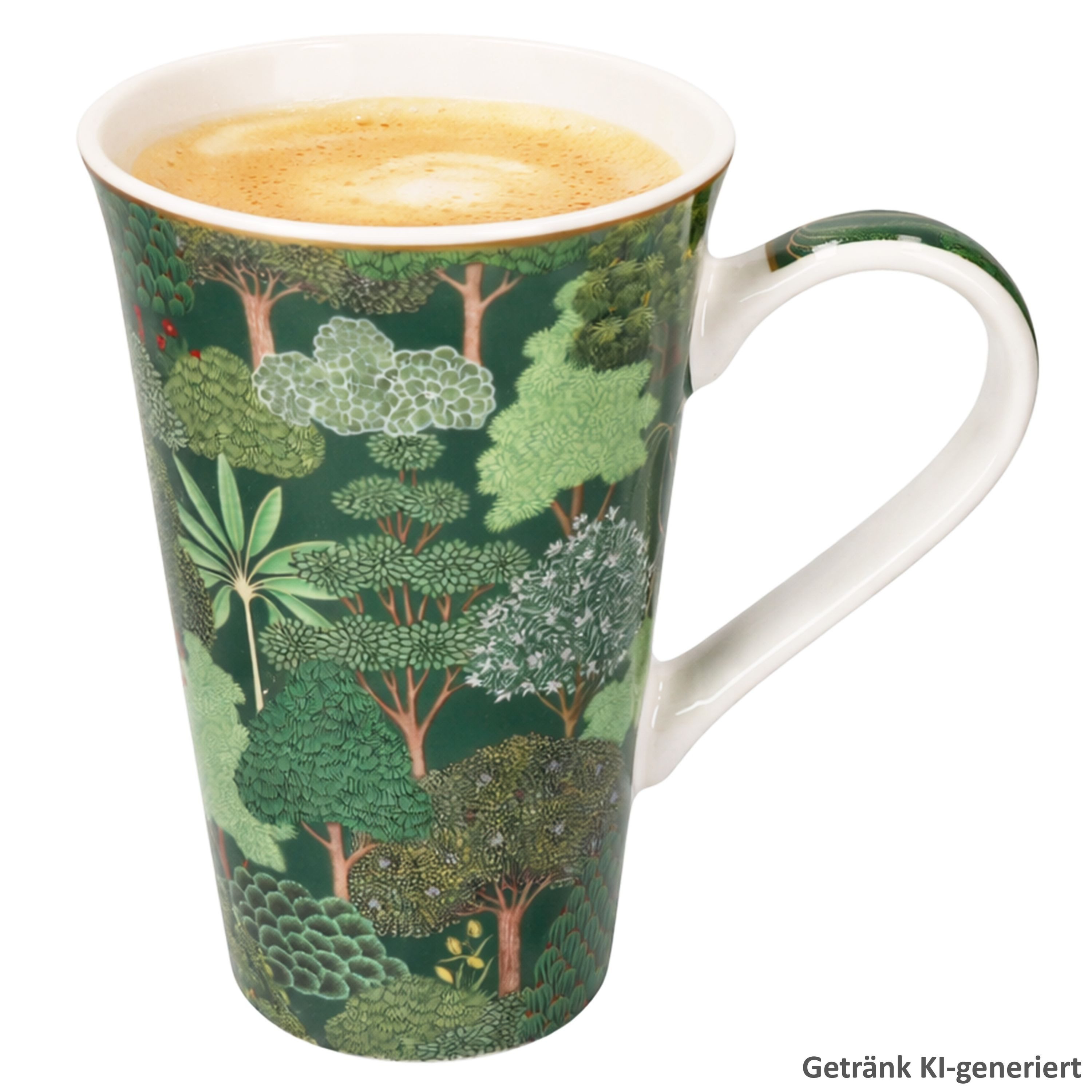 MamboCat Becher MamboCat Woodland Jumbobecher 440 ml Wald Bäume grün Kaffee-Tasse Tee, Porzellan