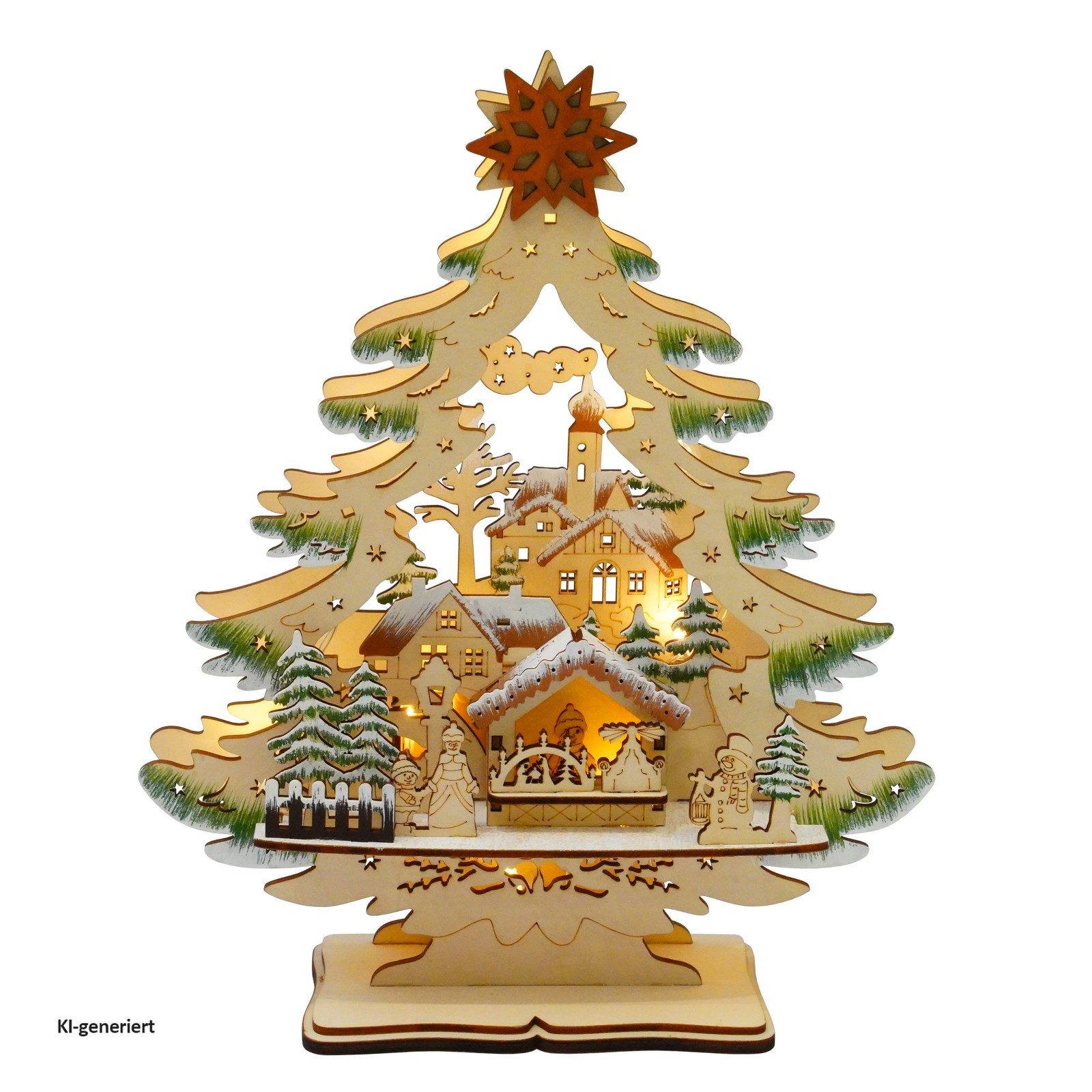 HTI-Living Schwibbogen LED Schwibbogen Weihnachtsbaum mit verschneitem Winterdorf (1-tlg), Lichterspitze aus Holz, batteriebetrieben – Bild 2 von 3