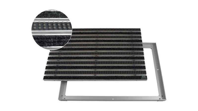 Fußmatte EMCO Eingangsmatte DIPLOMAT Rips anthrazit + Bürsten grau 22mm + ALU Rahmen Schmutzfangmatte Fußabtreter Antirutschmatte, Emco, rechteckig, Höhe: 25 mm, für den Innenbereich und überdachten Außenbereich