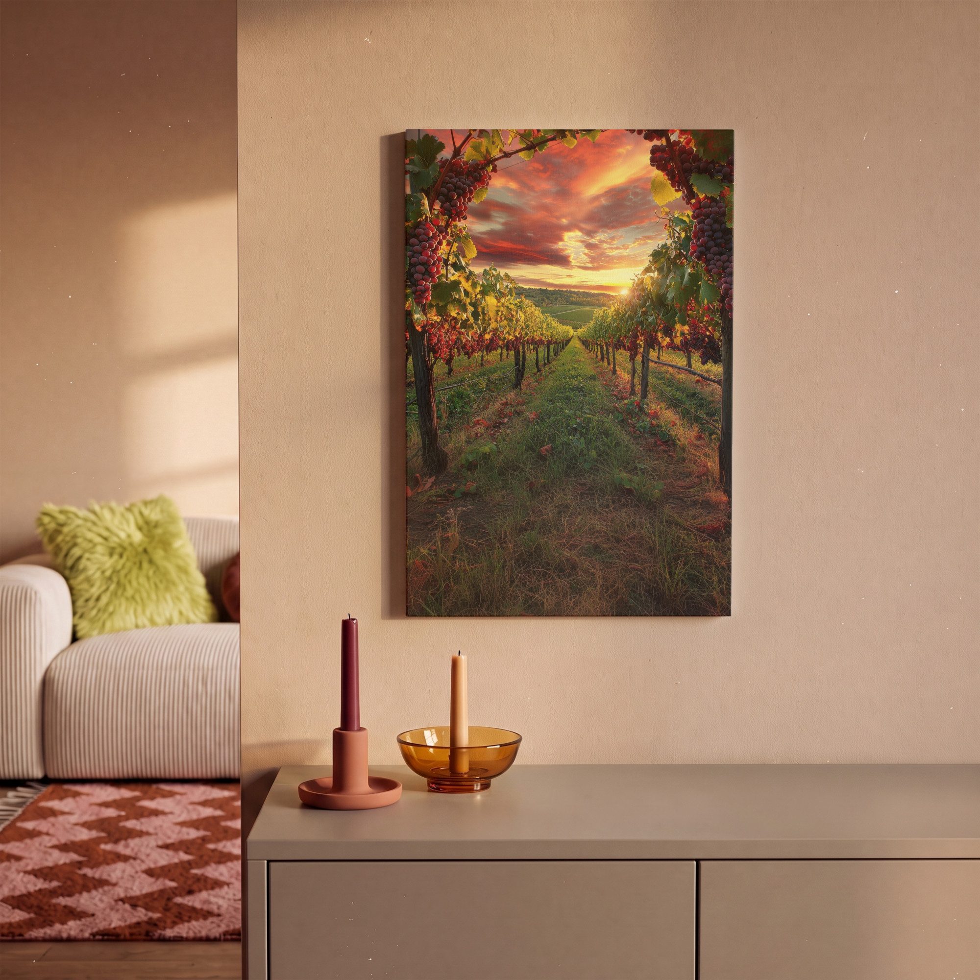 OneMillionCanvasses® Leinwandbild Weinberg - Weintrauben - Sonnenuntergang, Fotodruck (1 St), Leinwand Canvas Wandbild, Wanddekoration 20x30 cm – Bild 2 von 5