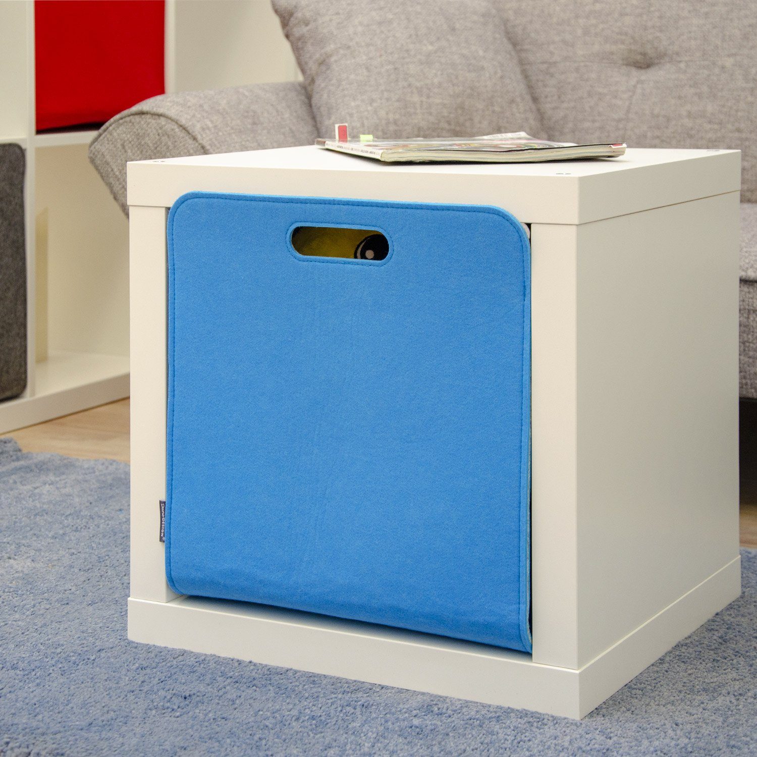 DuneDesign Aufbewahrungsbox Aufbewahrungsbox 2er Set Cube Filz Blau  33x38x33cm, 33x33x38 cm Box Blau