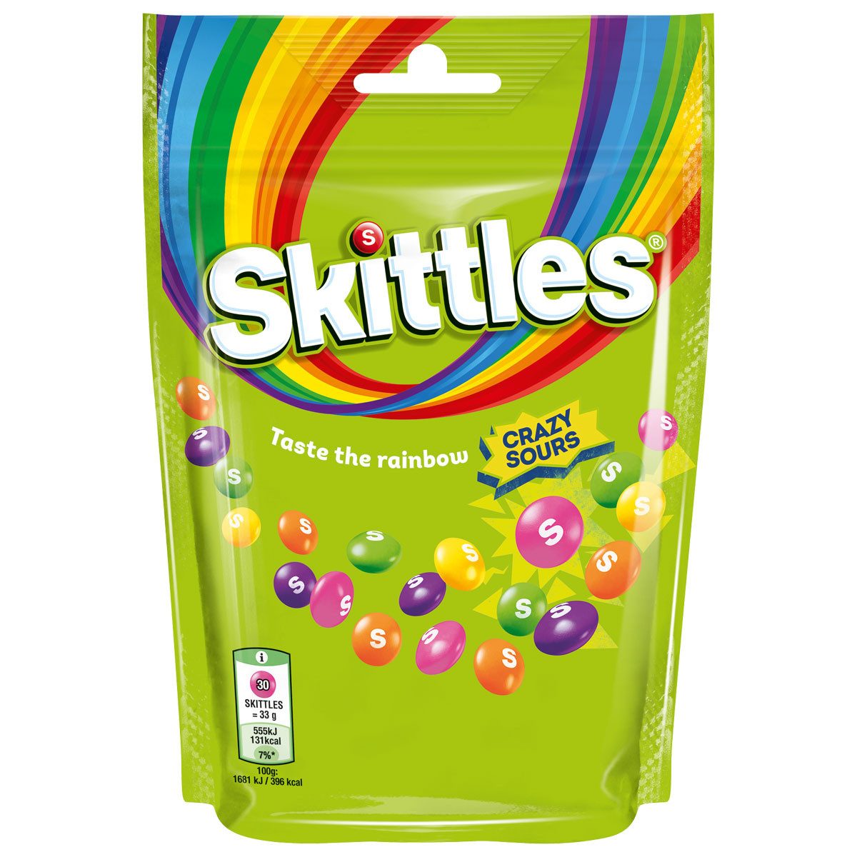 Skittles Süßigkeit, Skittles Crazy Sours saure Kaudragees mit knuspriger Zuckerhülle 136g