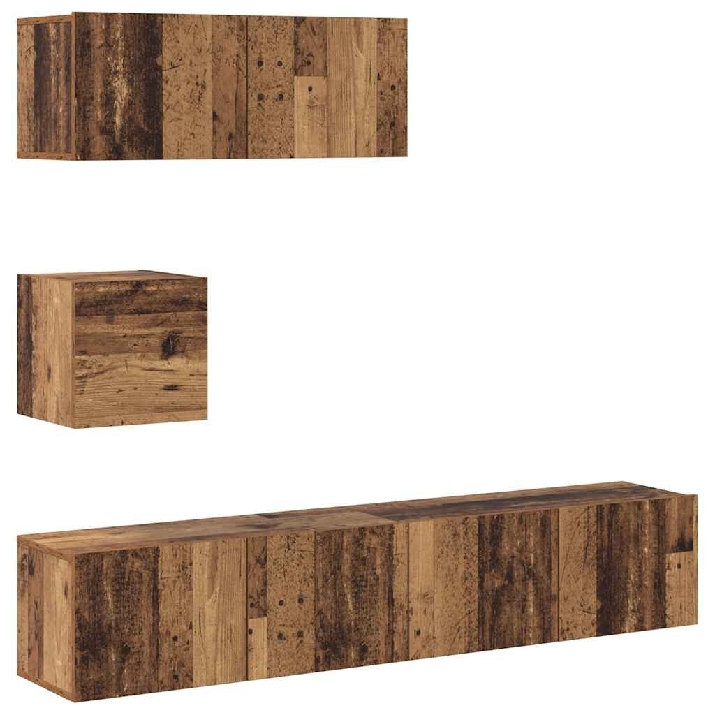 vidaXL TV-Schrank 4-tlg. TV-Schrank-Set Wandmontage Altholz-Optik Holzwerkstoff (4-St)