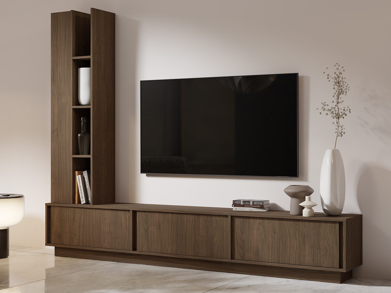 Beautysofa Wohnwand VERO 2-teilig Wohnzimmer-Set mit TV-Lowboard und Hochschrank, (TV-Lowboard 230 cm hängend oder stehend, im Japandi-Stil), grifflos, TV-Schrank, Medienmöbel