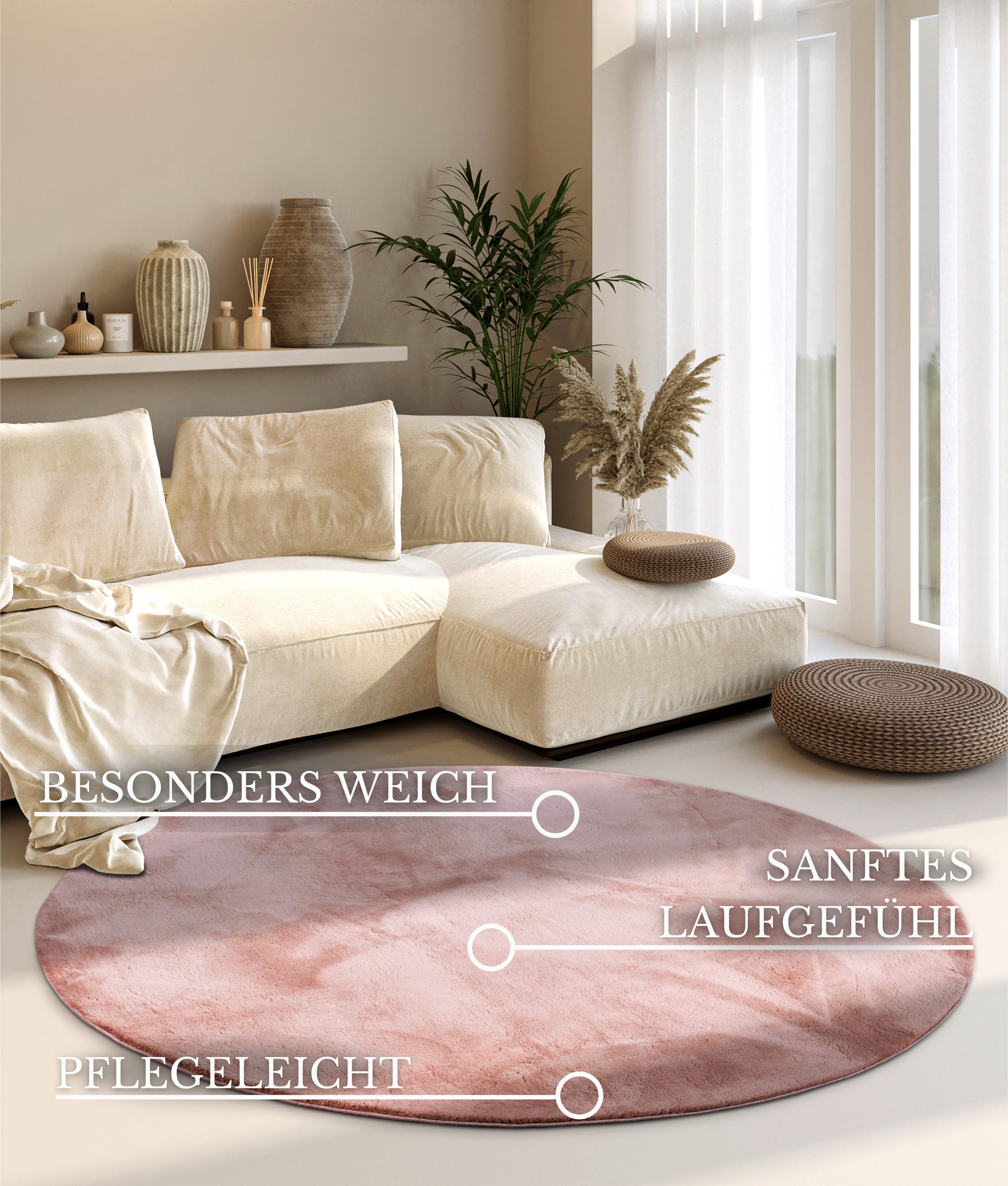 Villeroy & Boch Teppich Leon, rund, Höhe: 15 mm, Langflor, Shaggy, einfarbig, flauschig, weich, glänzend, modern, uni