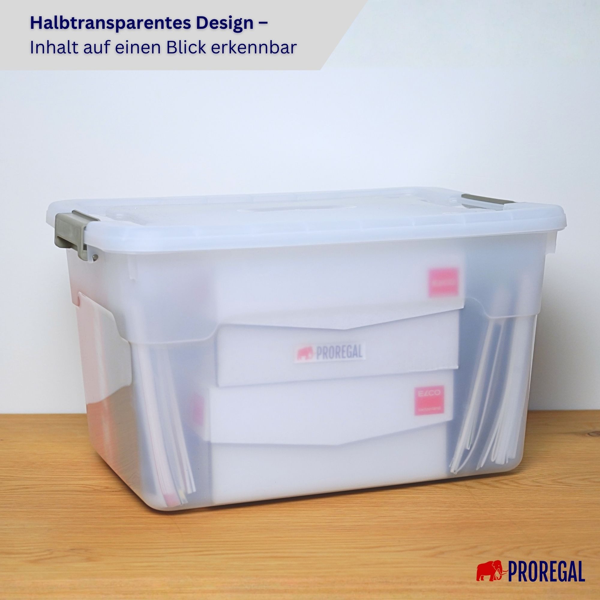 PROREGAL® Aufbewahrungsbox mit Deckel 30-60 Liter Kunststoff Transparent Stapelbar (4 St) – Bild 3 von 5
