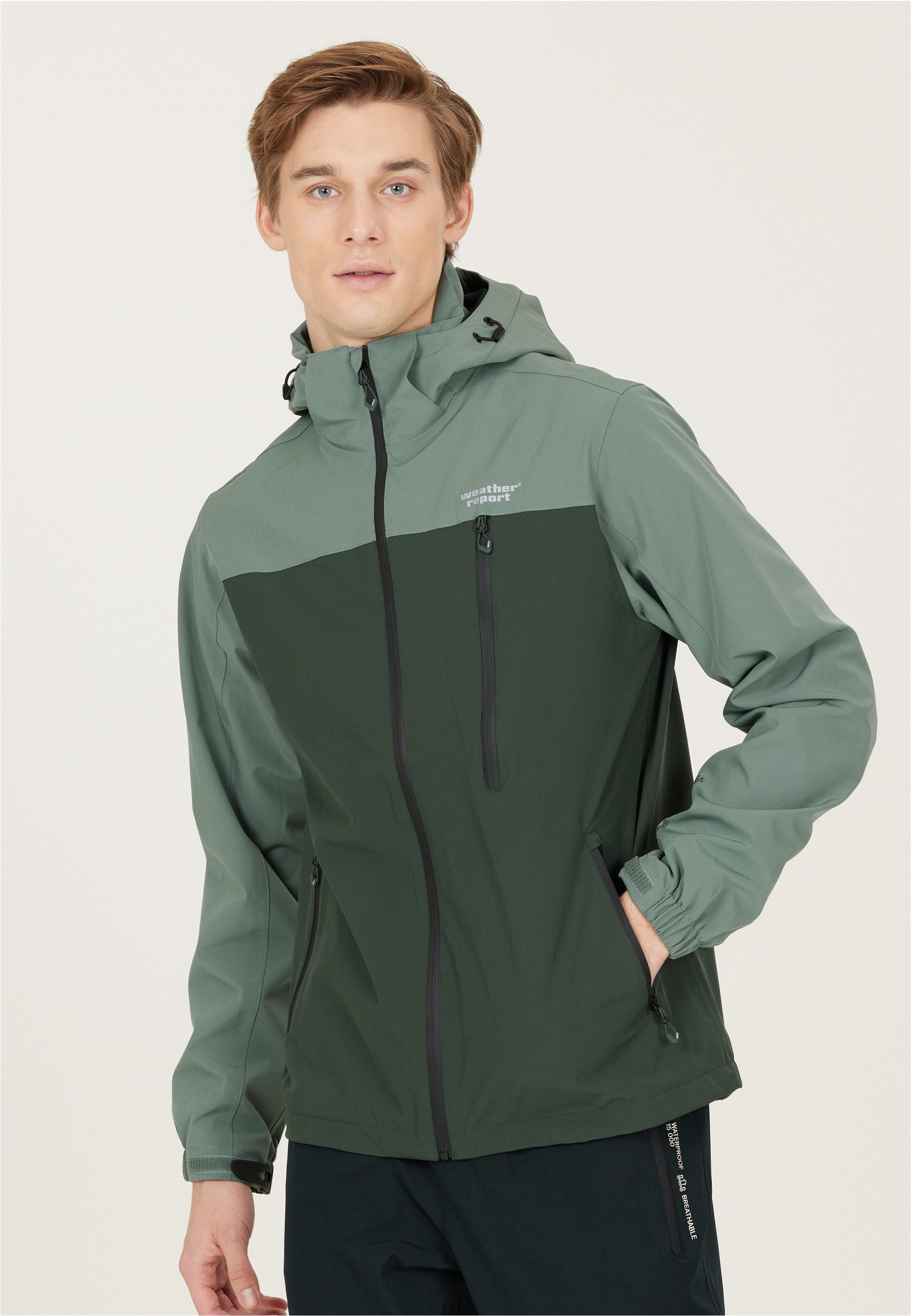 DELTON umweltfreundlicher W-PRO15000 dunkelgrün Beschichtung WEATHER Outdoorjacke REPORT mit (PFC-Frei)