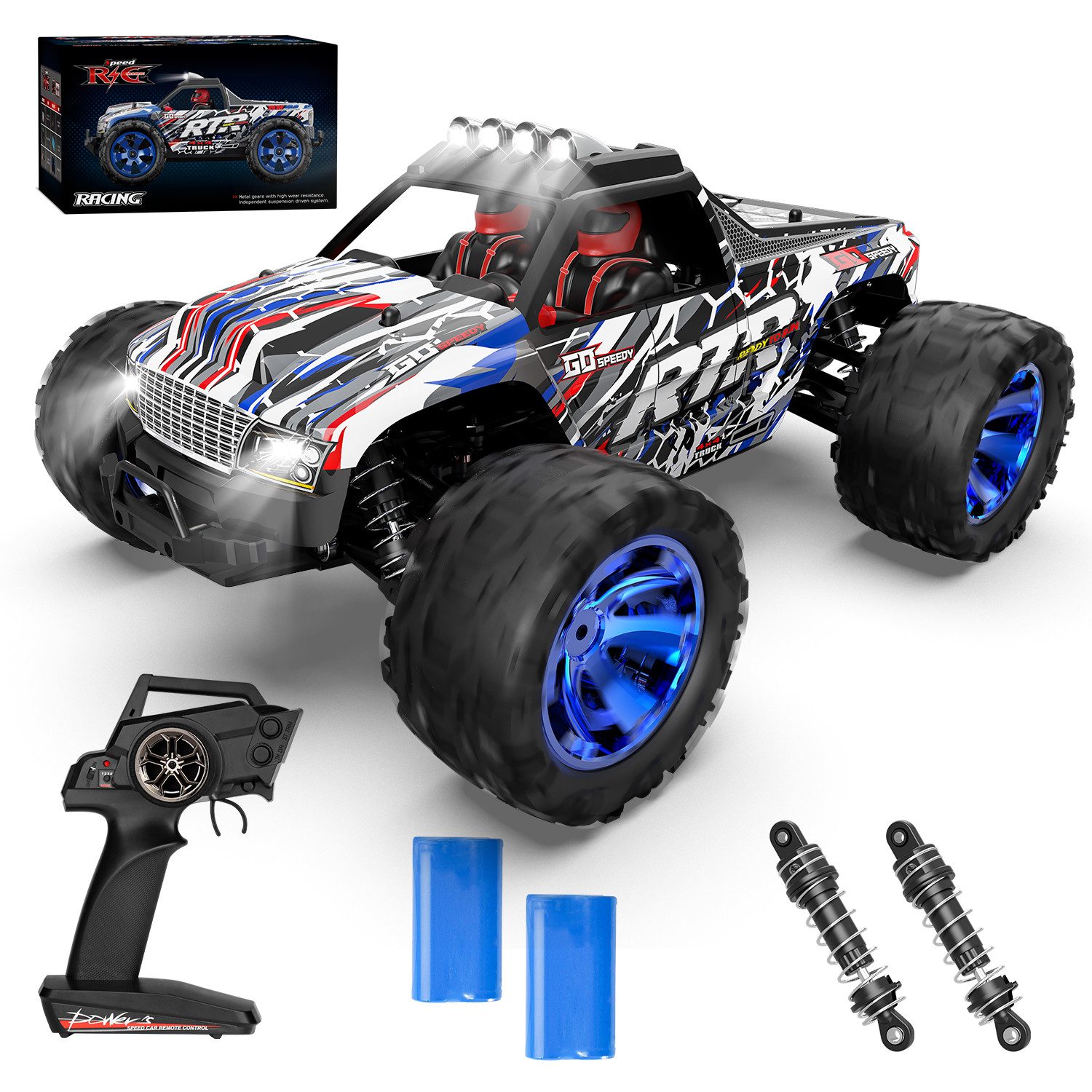 RC-Auto Ferngesteuertes Auto 1/14, 35+KM/H RC Auto mit Lichtern, Monstertruck