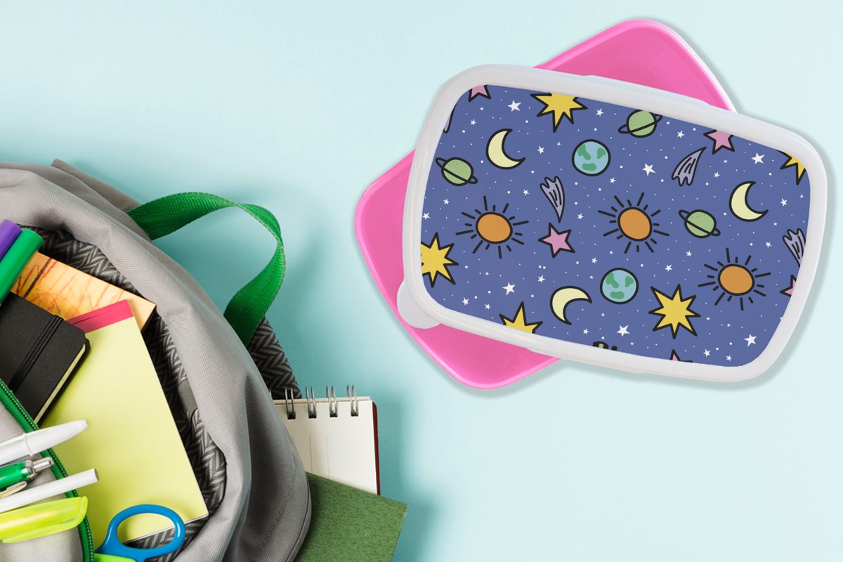 Brotdose Kunststoff, MuchoWow - Sterne Mädchen, - für Snackbox, Kinder, (2-tlg), Kunststoff Lunchbox Planeten Brotbox rosa Design, Erwachsene,