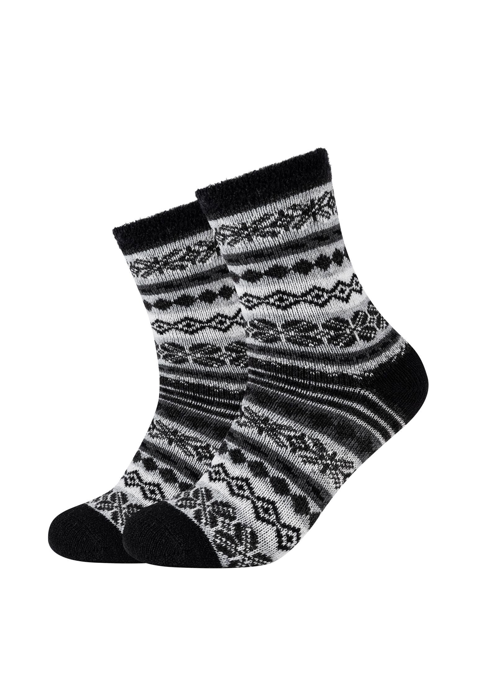 Warm Kuschelsocken Damen Camano Flauschig black Cosy Norweger Socken Socken