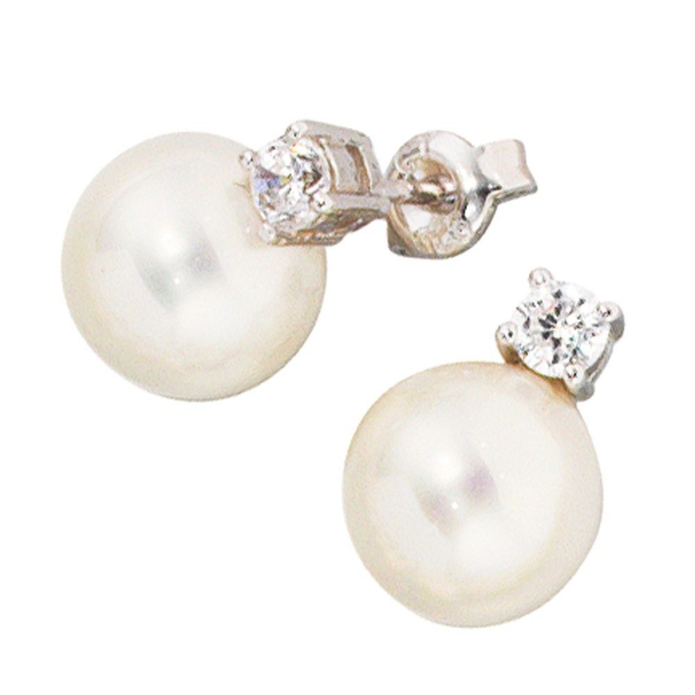 Schmuck Krone Paar Ohrstecker Perlenohrstecker mit Zirkonia, 925 Silber, Silber 925. € 45,95