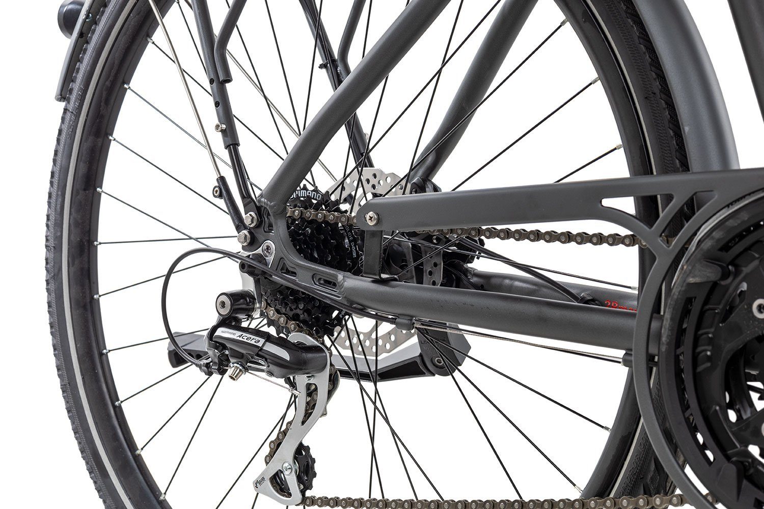 2R Manufaktur Trekkingrad TLX24 Trapez, 24 Gang Shimano Acera RD-M360 Schaltwerk, Kettenschaltung, Damenrad 28 Zoll schwarz/grau