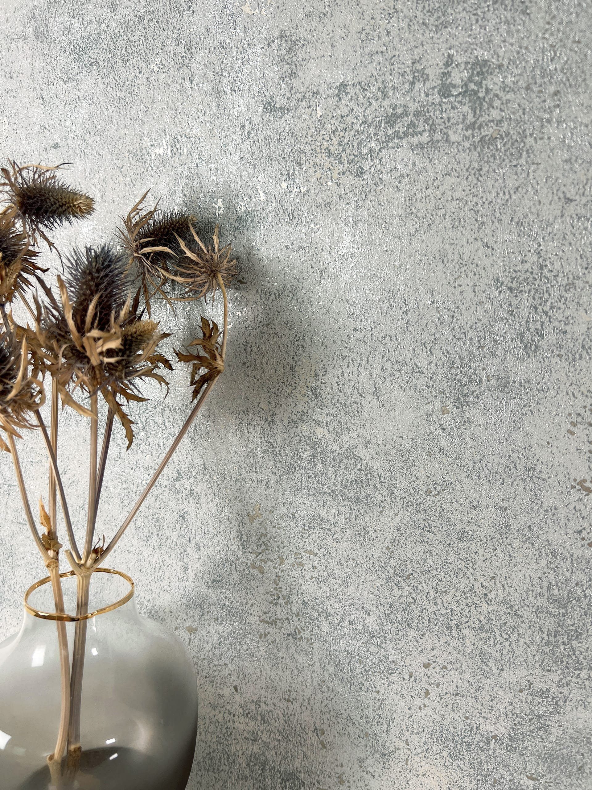 Newroom Vliestapete Perseus Silver Tapete Betontapete Beton,Zement,Leicht glänzend, Silber Tapete Modern Beton - Betonwand Betonoptik Grau Uni Industrial Zement Leicht glänzend für Wohnzimmer Schlafzimmer Küche, Betonwand