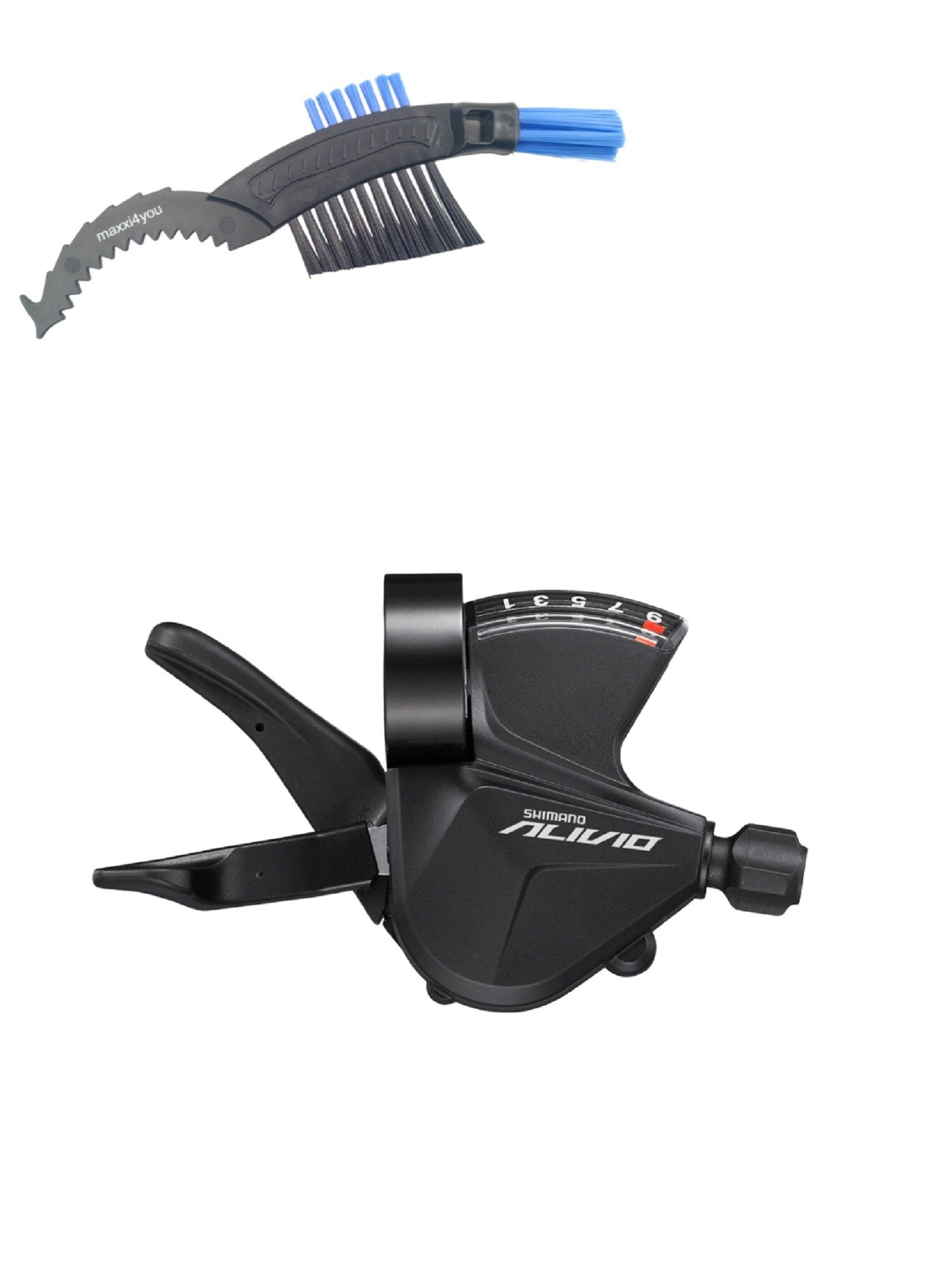maxxi4you Schalthebel Shimano Schalthebel SL-M3100-R 9-Fach in Schwarz inkl. Kettenbürste