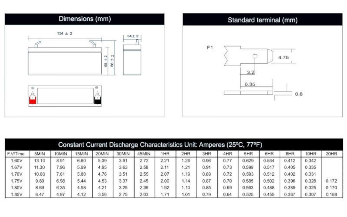 3,4Ah LC-R063R4P Batterie wartungsfrei ersetzt Bleiakkus Powersonic 6V AGM