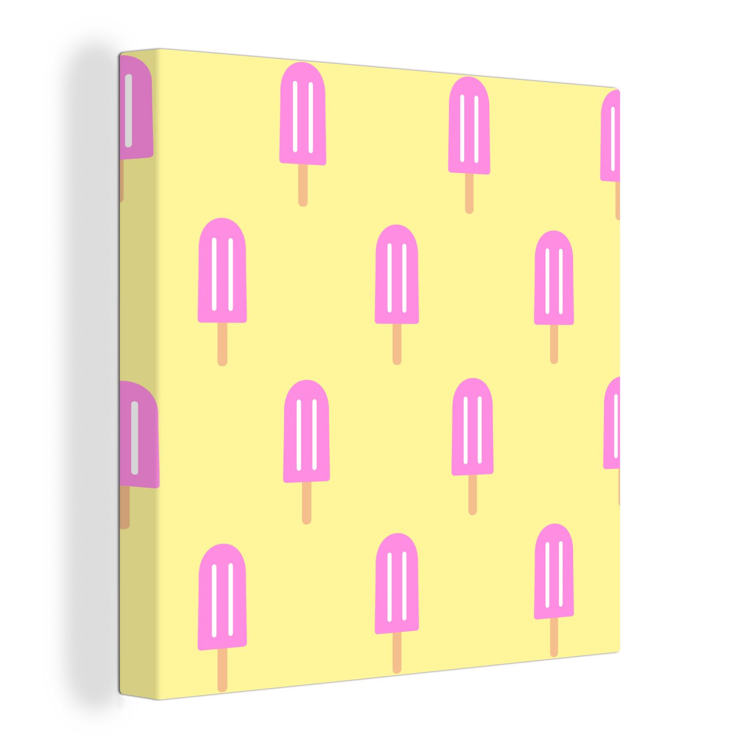 OneMillionCanvasses® Leinwandbild Eiscreme - Muster - Gelb - Rosa, (1 St), Leinwand Bilder für Wohnzimmer Schlafzimmer