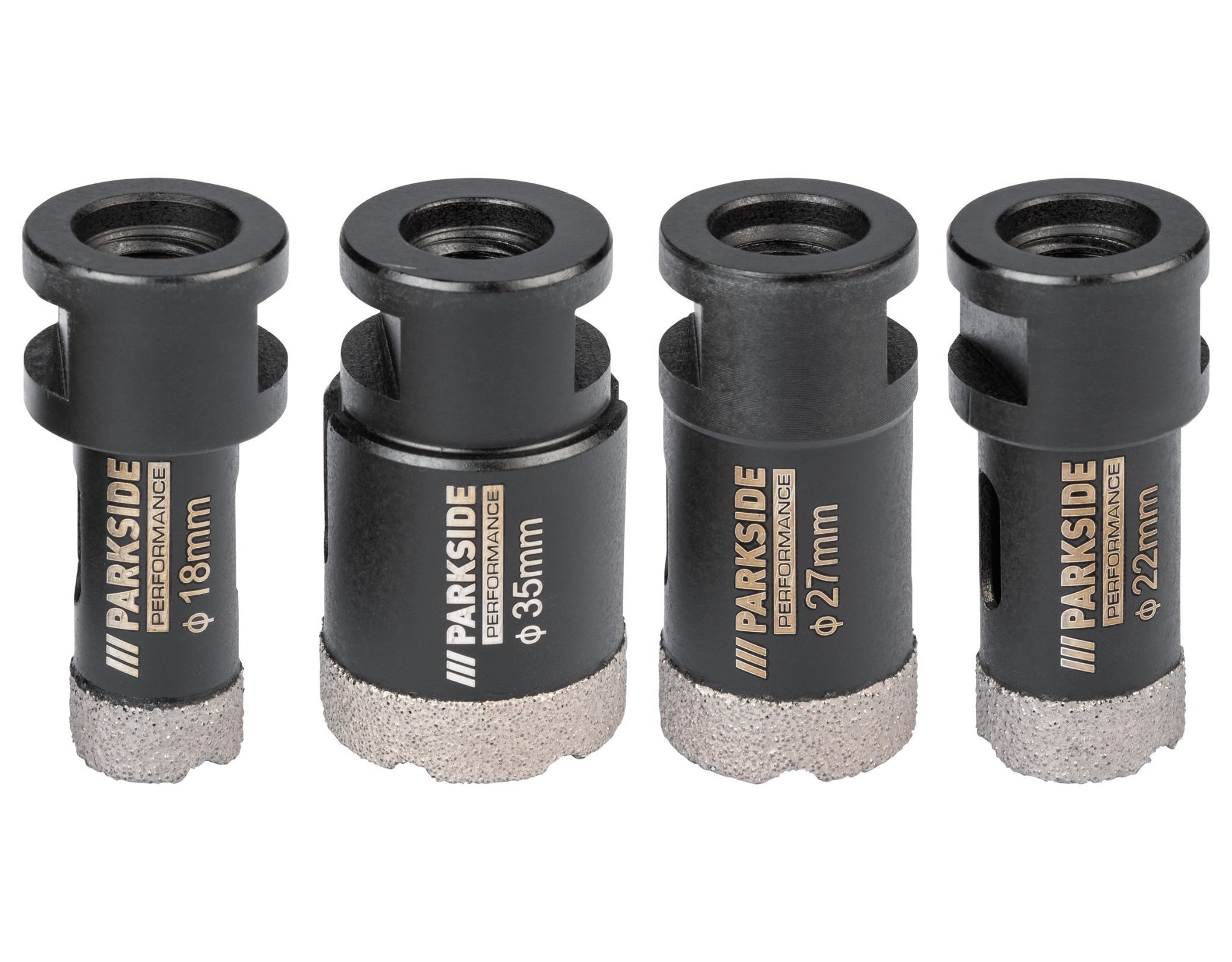 Parkside Bohrkrone PERFORMANCE Diamant-Bohrkronen PDBK 3 A1 Set 4-tlg M14 Fliesen, Ø 22 mm, Set, 4-teiliges Diamant-Bohrkronen-Set für Fliesen, M14 Aufnahme