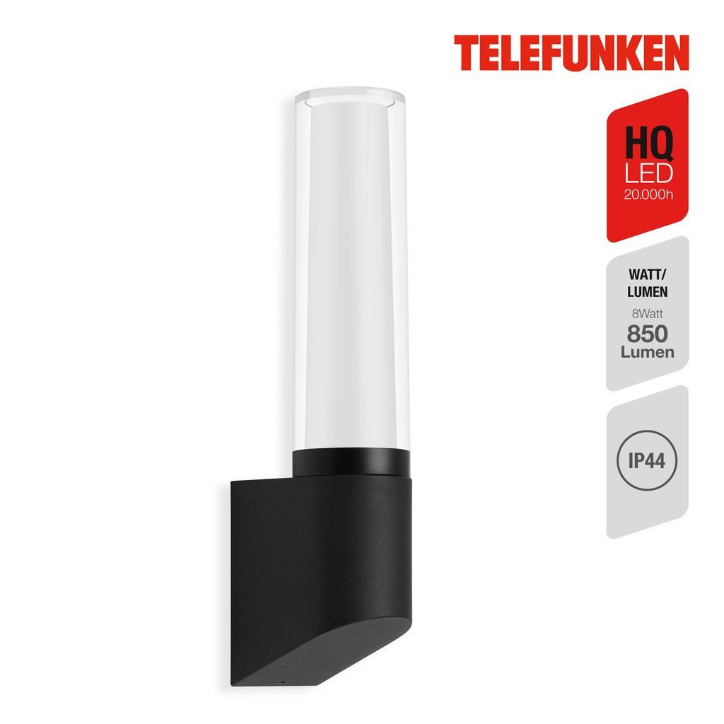 Telefunken Außen-Wandleuchte 311305TF, LED fest integriert, 2700K - Extra-Warmweiß, Wand Außenleuchte IP44 4000K 8W 850lm 33x6,8x9,8cm
