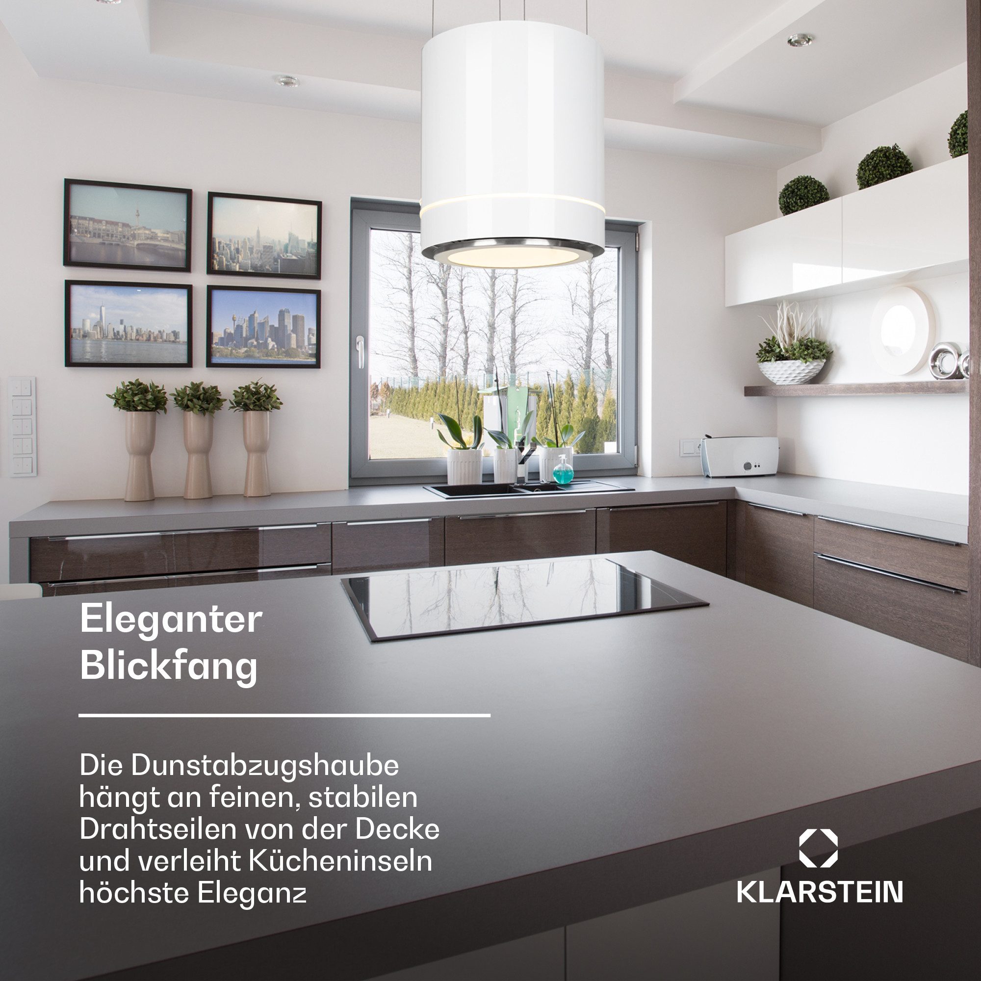 Klarstein Deckenhaube Tron Ambience Tron Ambience, Ambience Inselabzugshaube 38cm Umluft 540m³/h LED weiß