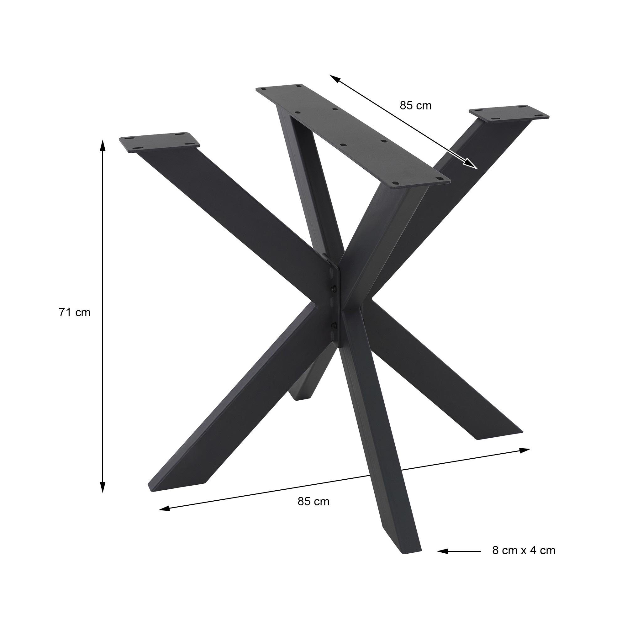 X-Design Schwerlast, Spider Schwarz ML-DESIGN Montage Tischbein 85x71x85cm Tischgestell einfache Industriedesign Möbelfüße Kreuzgestell