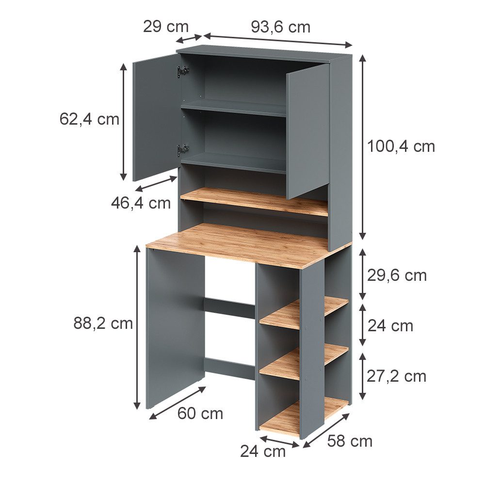 Vicco Waschmaschinenumbauschrank Viktor, Anthrazit/Goldkraft Eiche, 93.6 x 88.2 cm 2 Teile mit Regal (1-St) – Bild 3 von 5