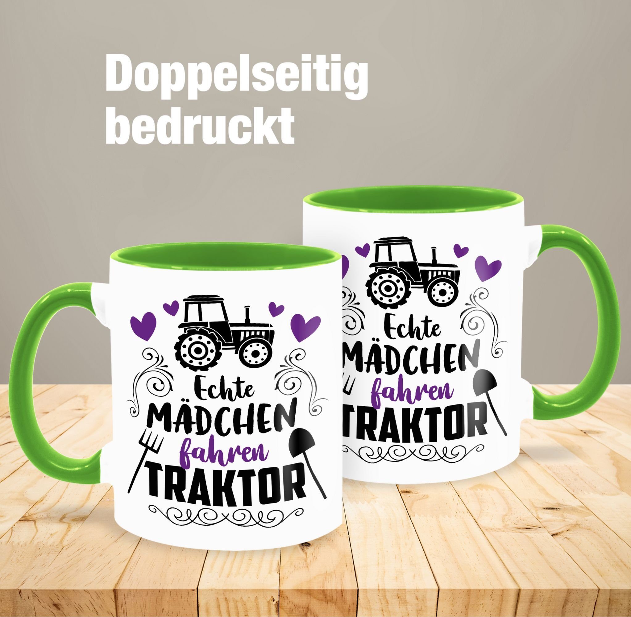 fahren Shirtracer - Kaffeetasse Tasse Traktor schwarz, 2 Geschenk Keramik, Hobby Echte Mädchen Hellgrün
