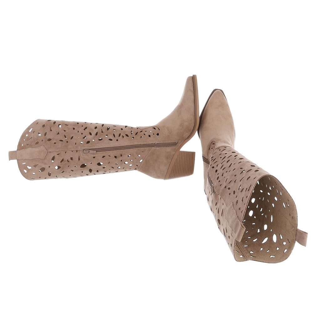 Ital-Design Stilvolle Stiefel mit Aussparungen für Damen, ideal für Frühjahr Sommerboots (91117056) Blockabsatz Stiefel in Hellbraun