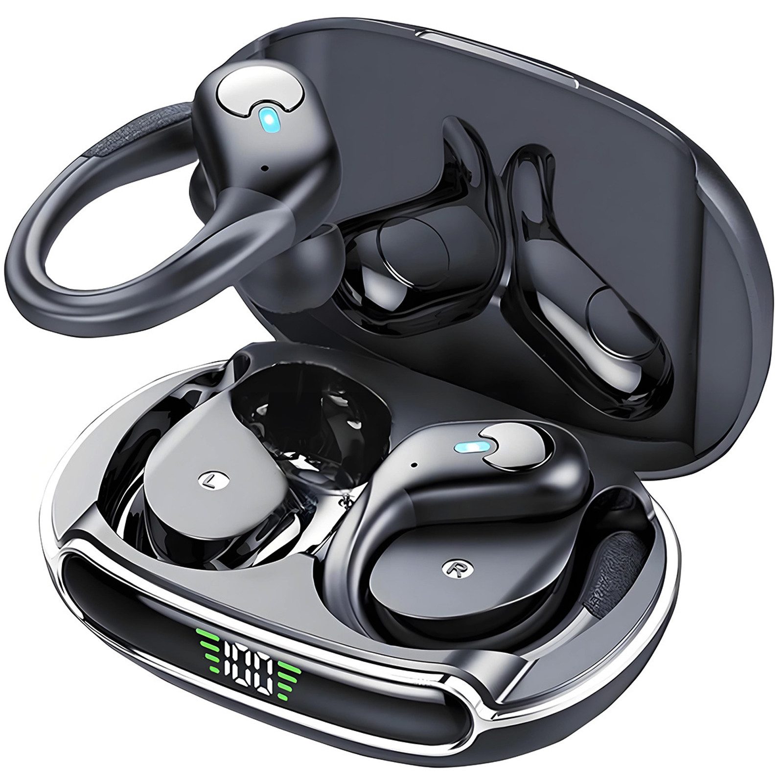 HYIEAR Bluetooth Kopfhörer, V5.3 Kopfhörer kabellos Bluetooth, mit Ohrbügel In-Ear-Kopfhörer (Siri, Bluetooth, Regen- und schmutzabweisend. Smart Touch, geringer Stromverbrauch)