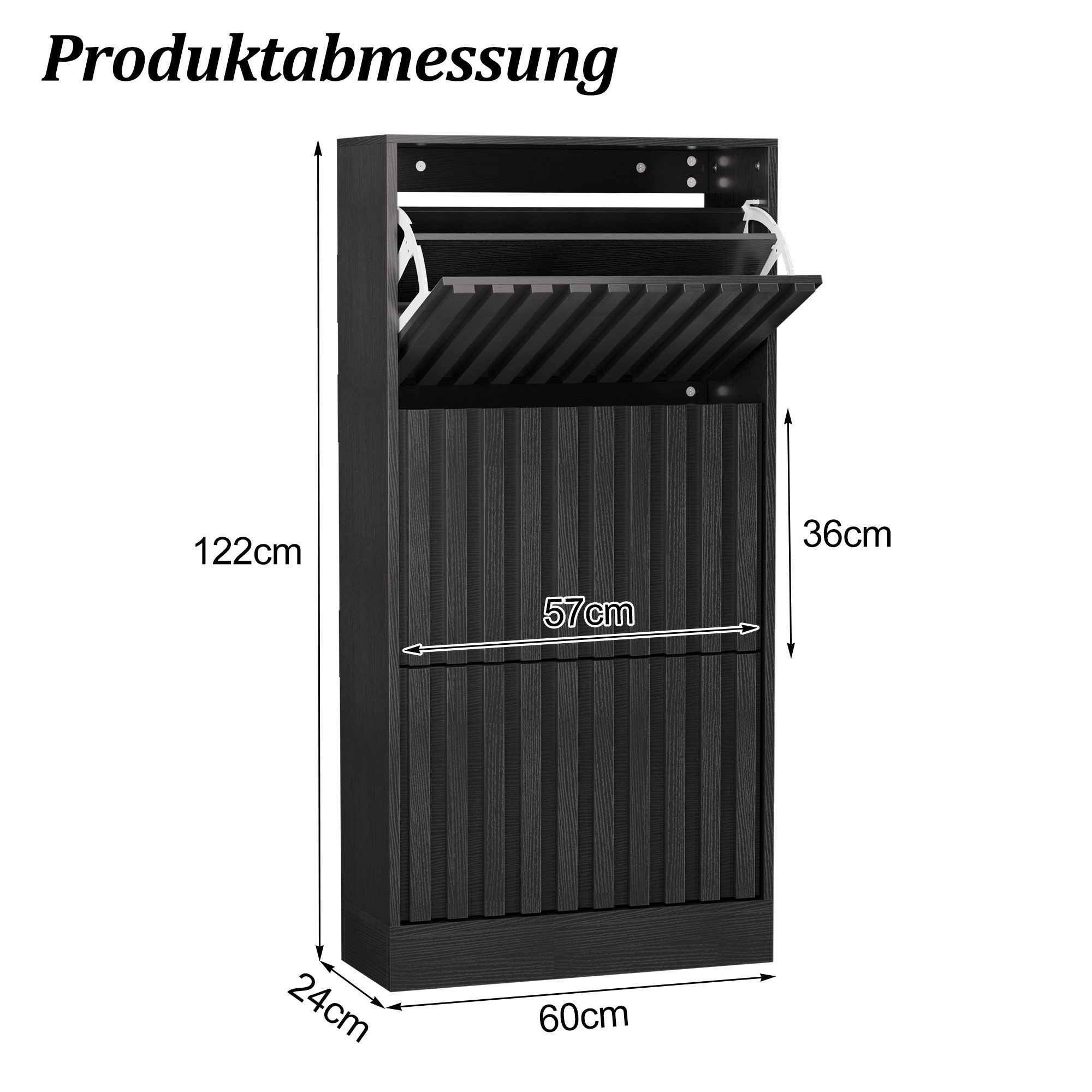 UEV Schuhschrank mit 3 Klappen, Schuhkipper schmal Schuhkommode Verstellbare Trennwände für Verschiedene Schuhtypen 60 * 24 * 122cm