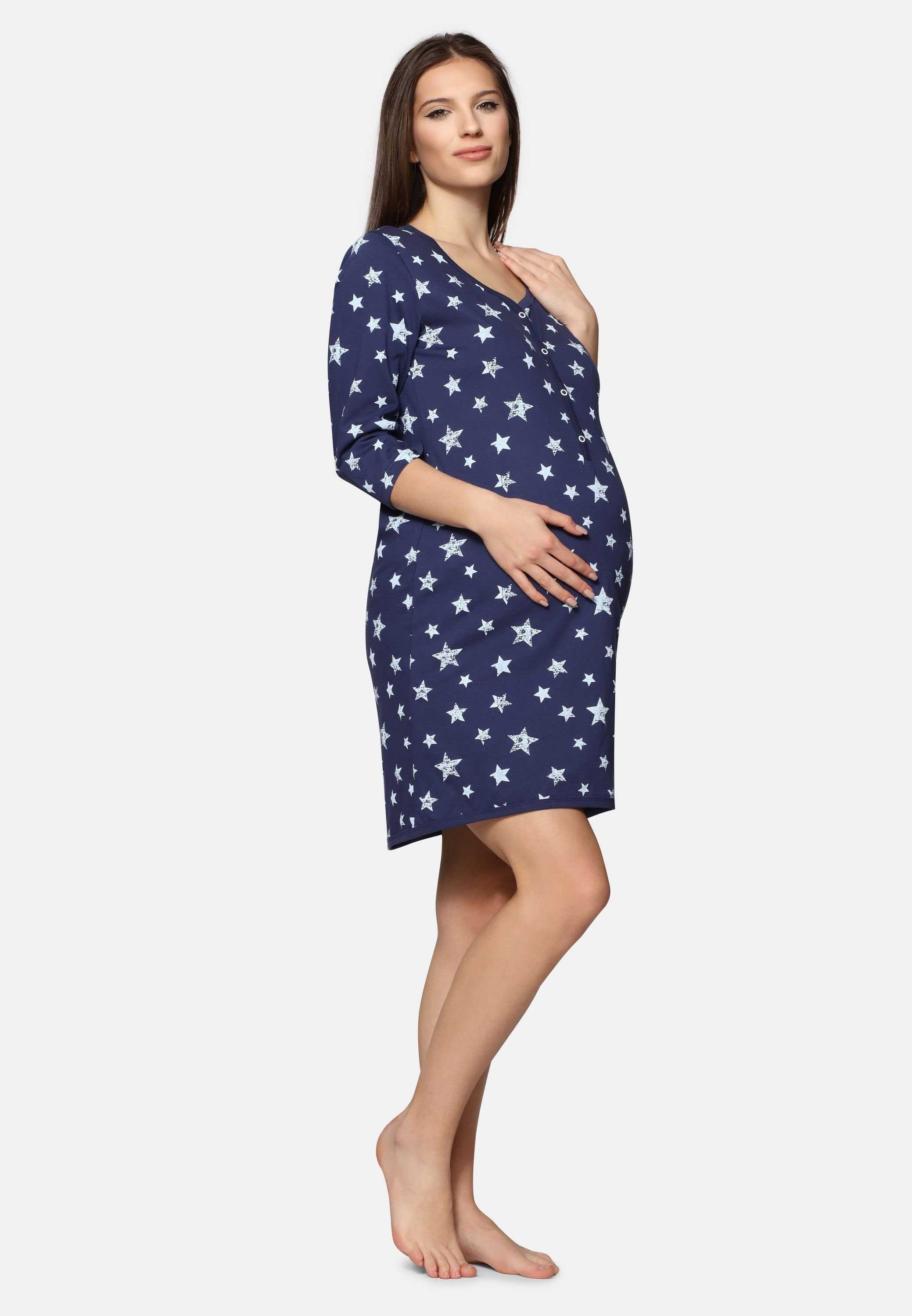 Be Mammy Umstandsnachthemd Damen Umstands Nachthemd mit Stillfunktion BE20-176 (1-tlg)