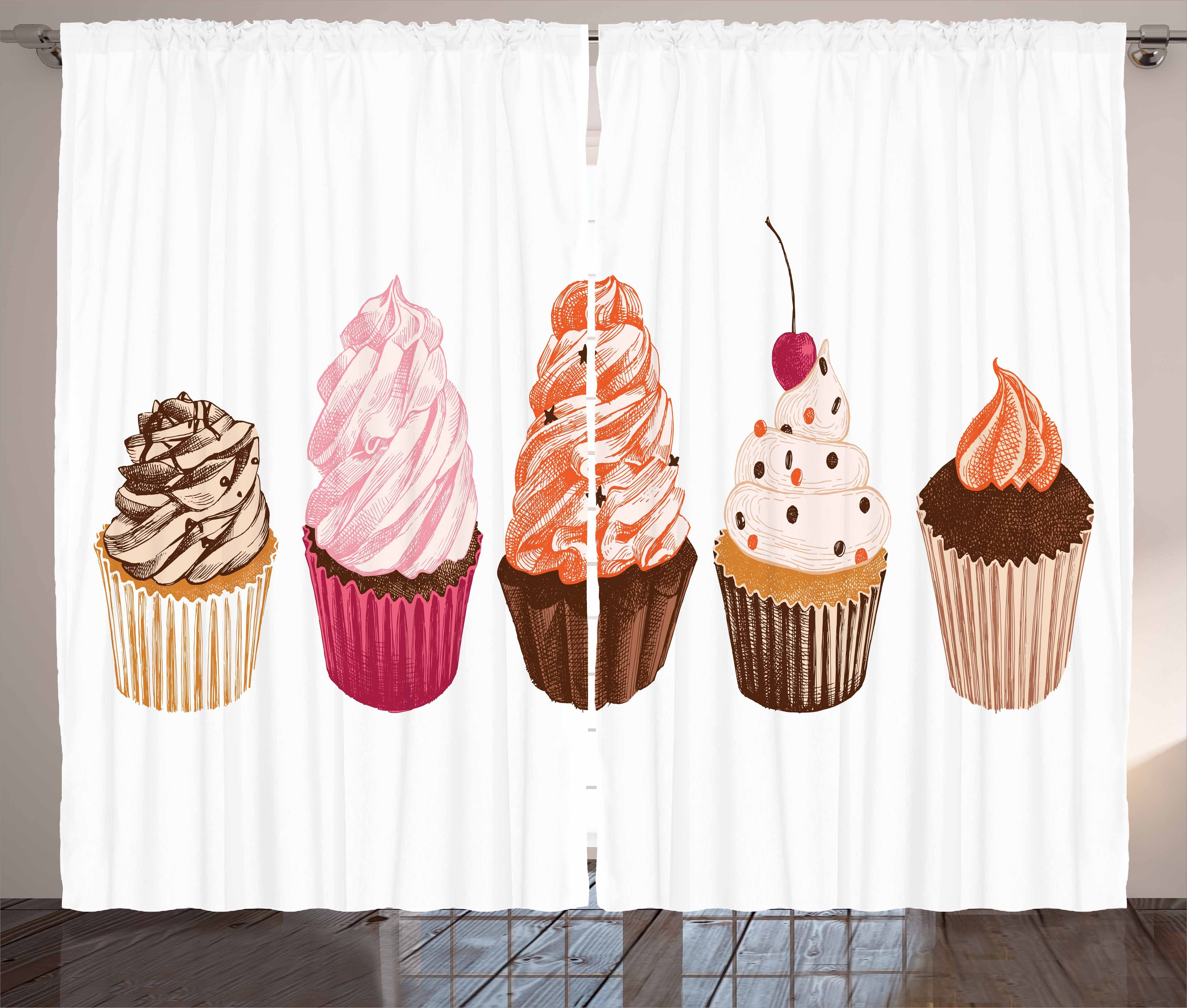 Gardine Schlafzimmer Kräuselband Vorhang mit Schlaufen und Haken, Abakuhaus, Cupcake Kuchen mit Frosting Topping