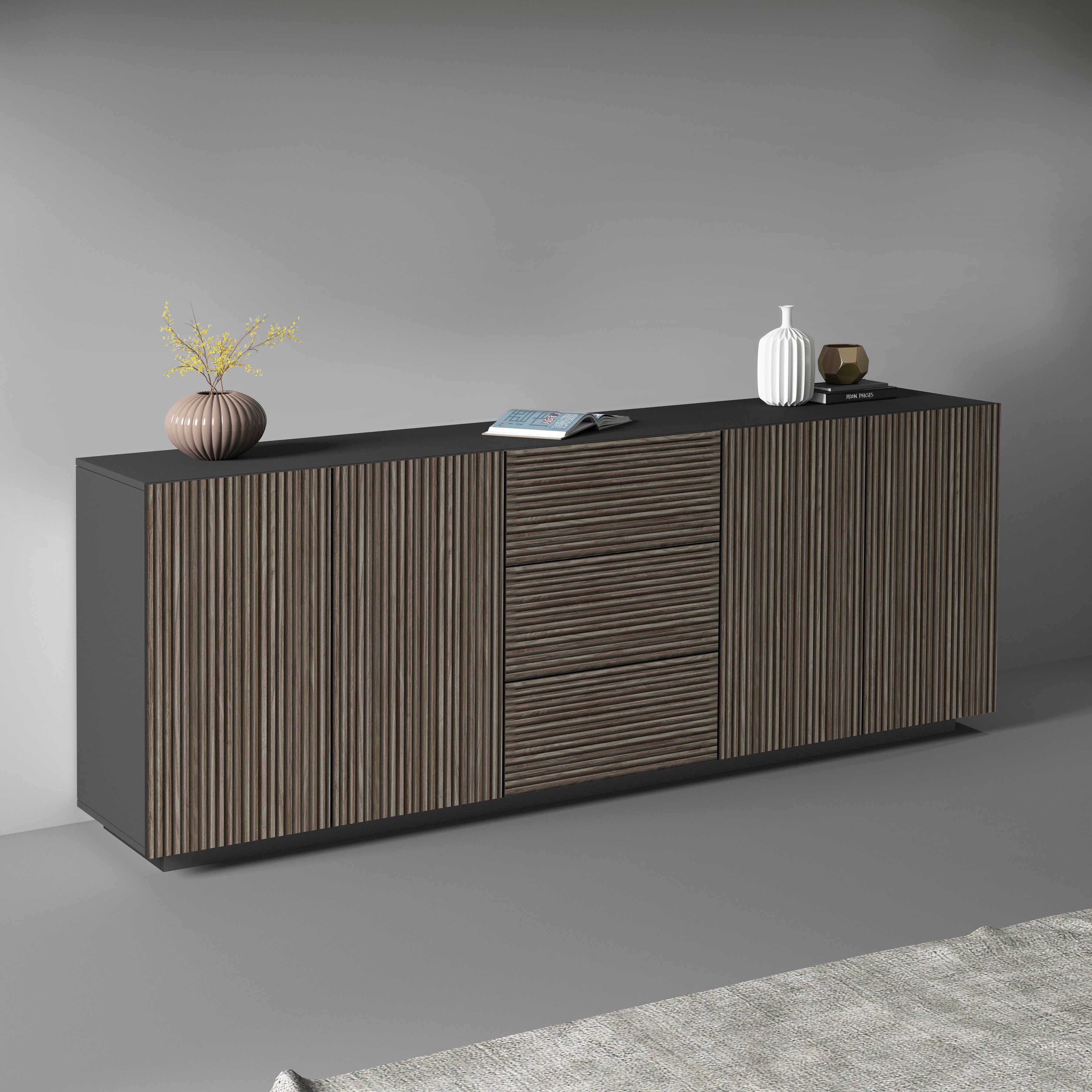 Home affaire Sideboard Vega Sideboard,Kommode,220 cm, mit 4 Türen und 3 Sch günstig online kaufen